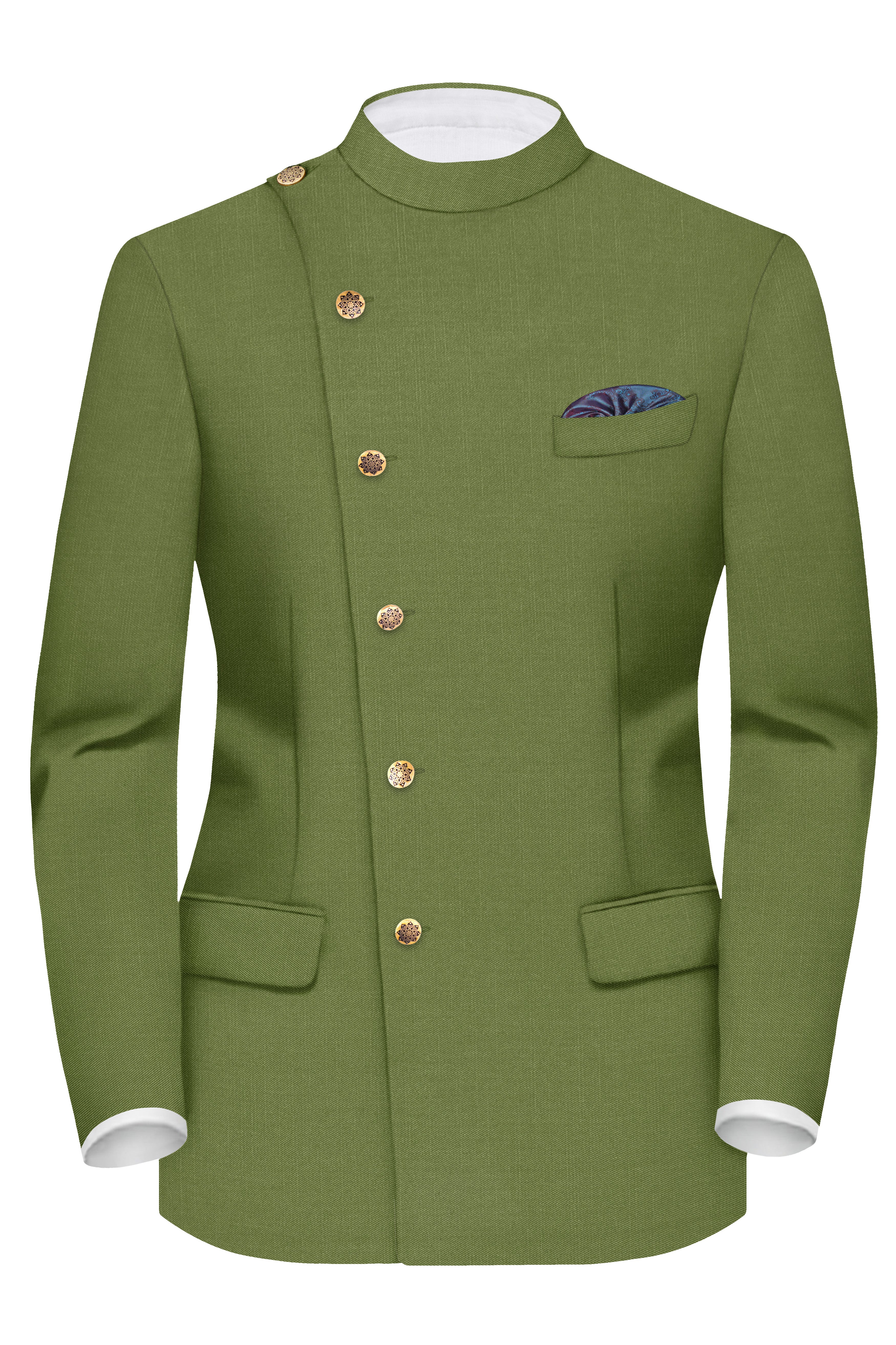 Cactus Green Cross Placket Bandhgala Suit