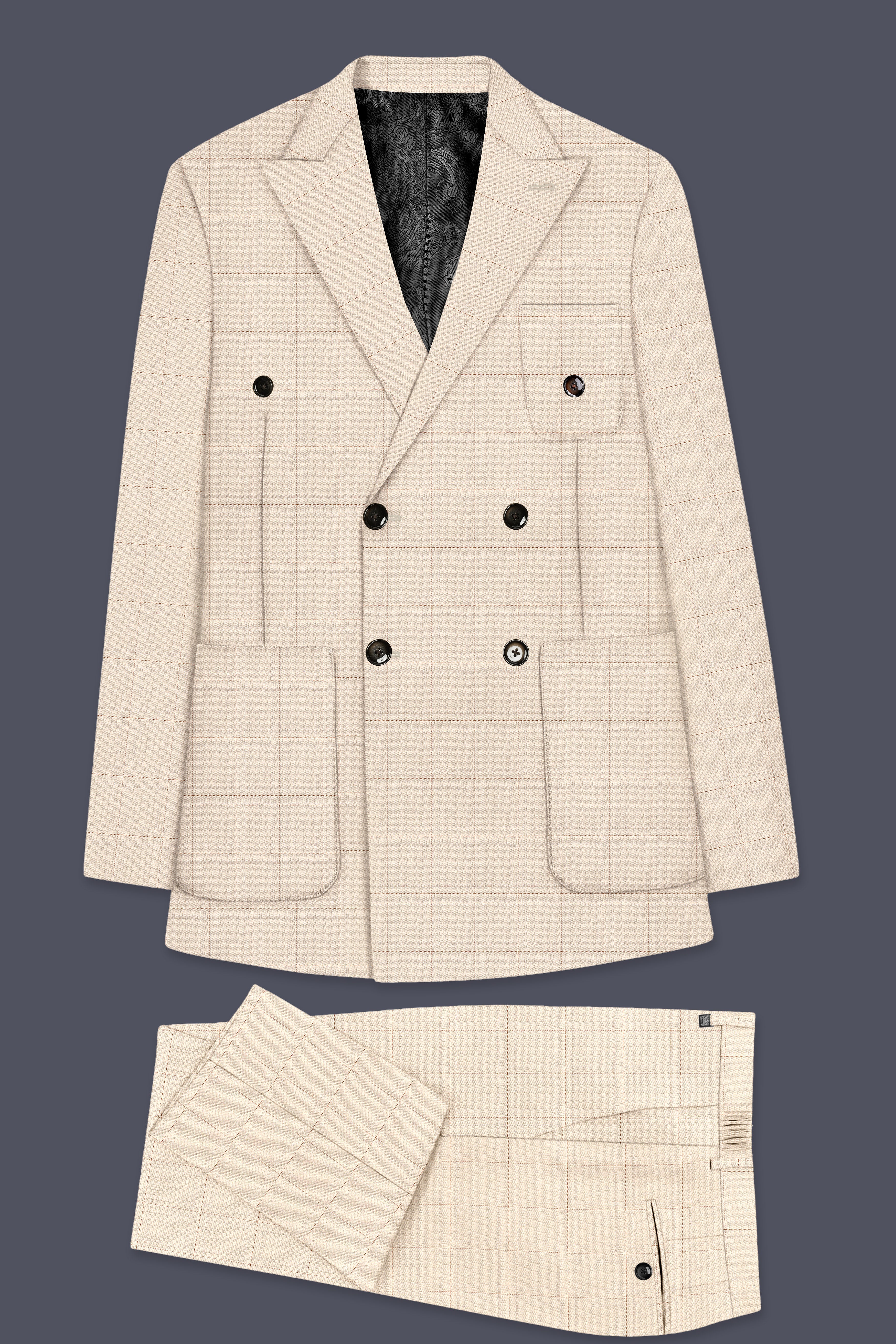 Bronco Cream Windowpane Double Breasted Sports Suit