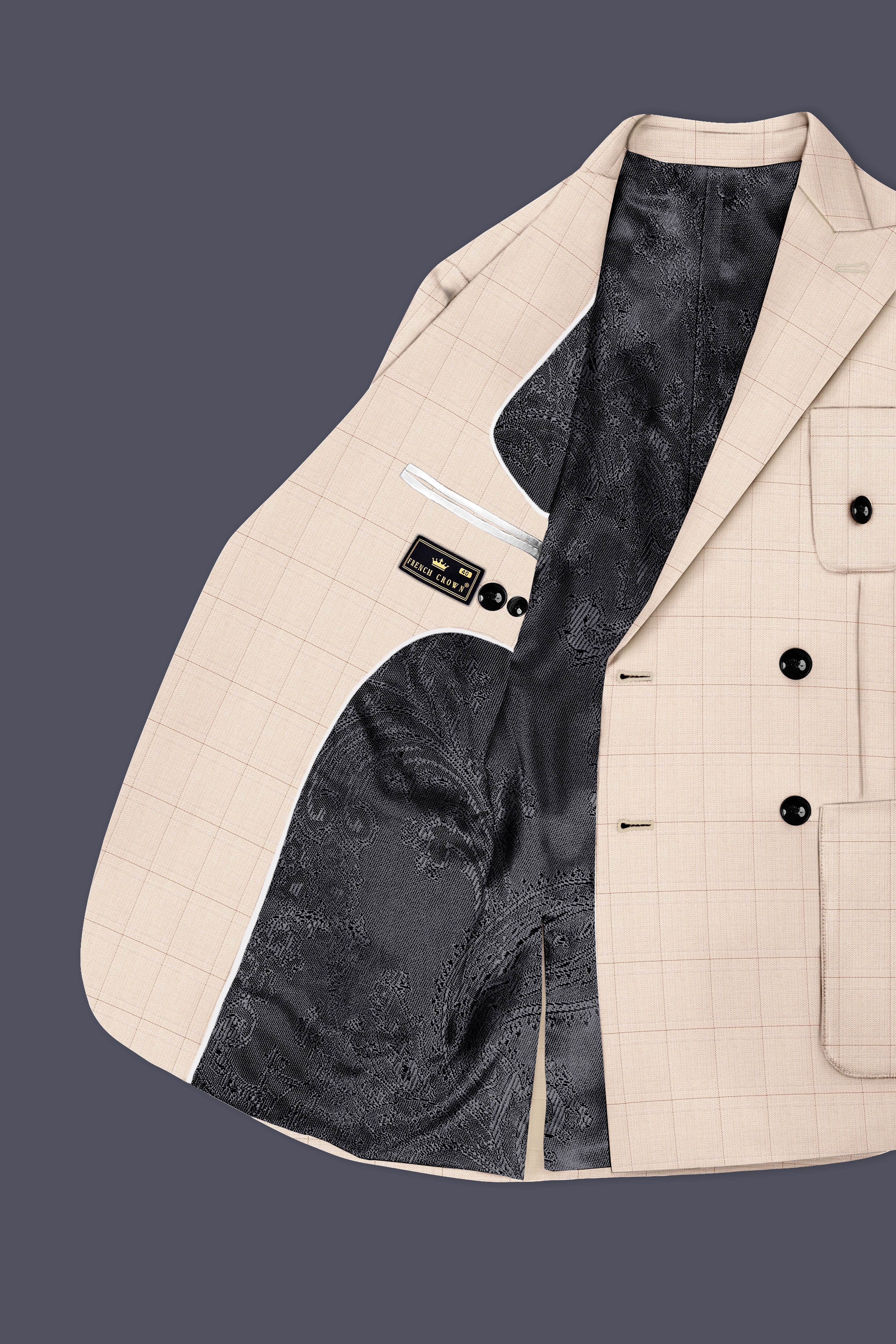 Bronco Cream Windowpane Double Breasted Sports Suit