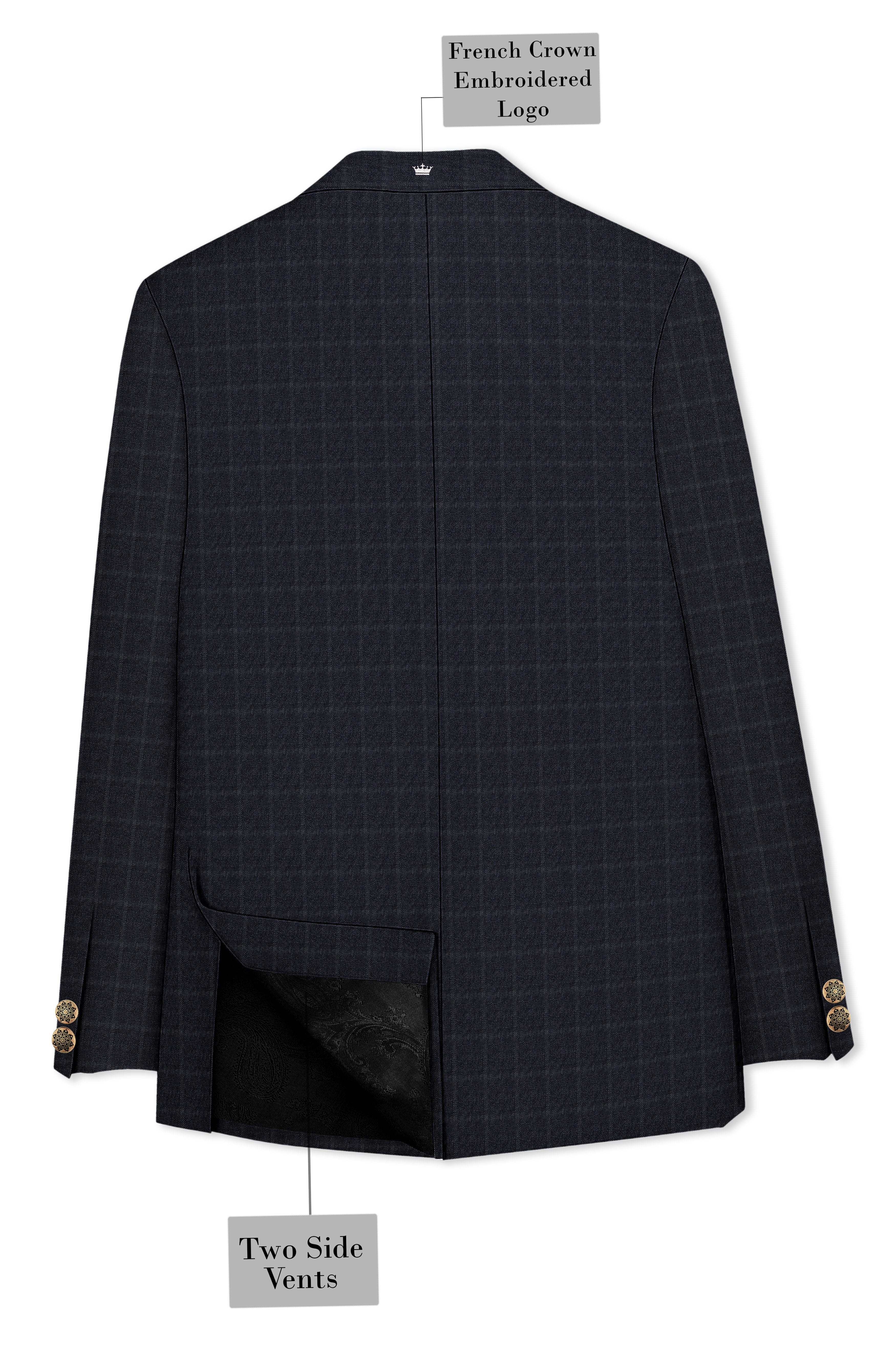 Bastille Light Black Windowpane Cross Placket Bandhgala Suit