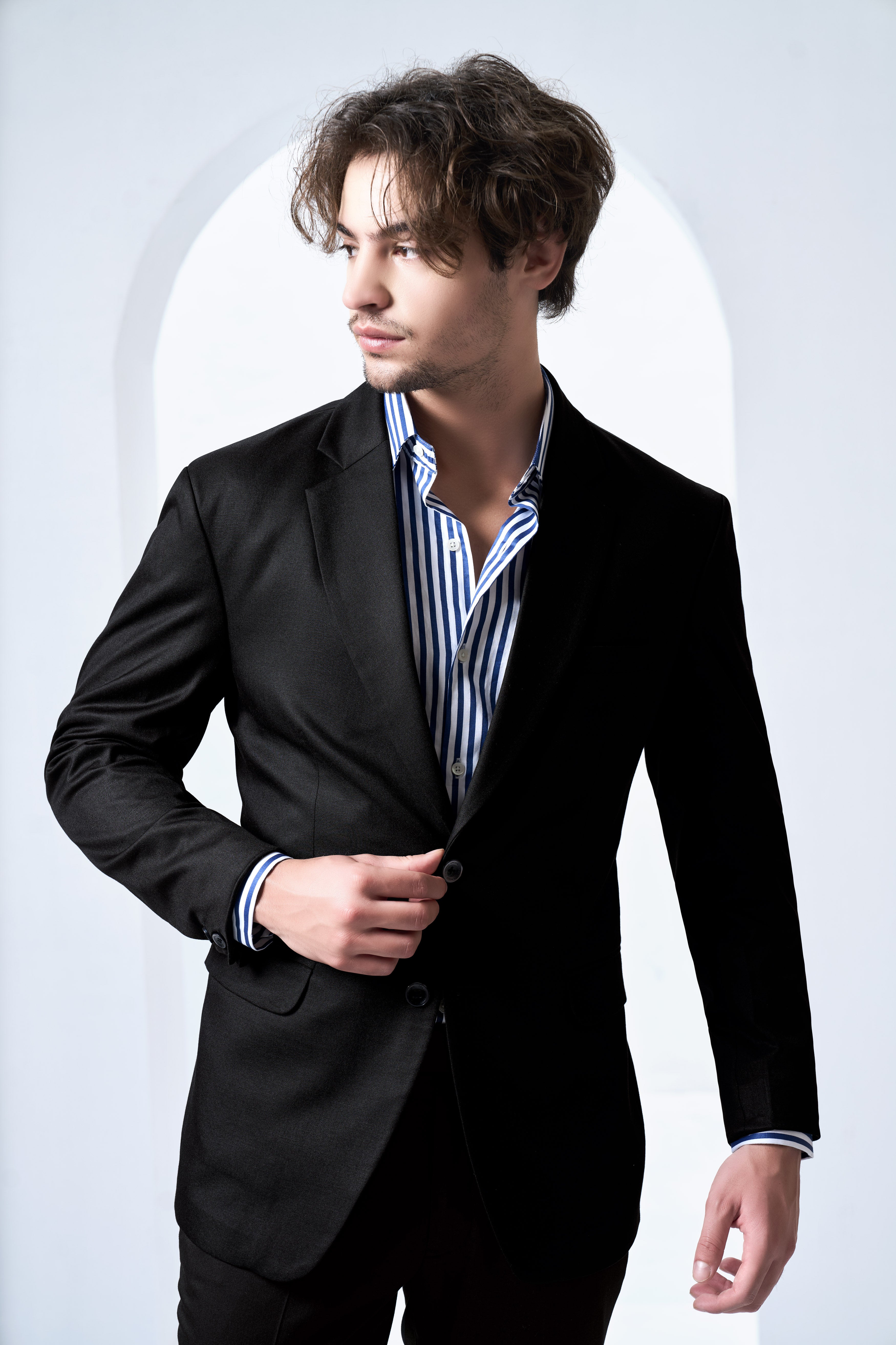 Jade Black Stretchable Subtle Sheen Single Breasted Suit