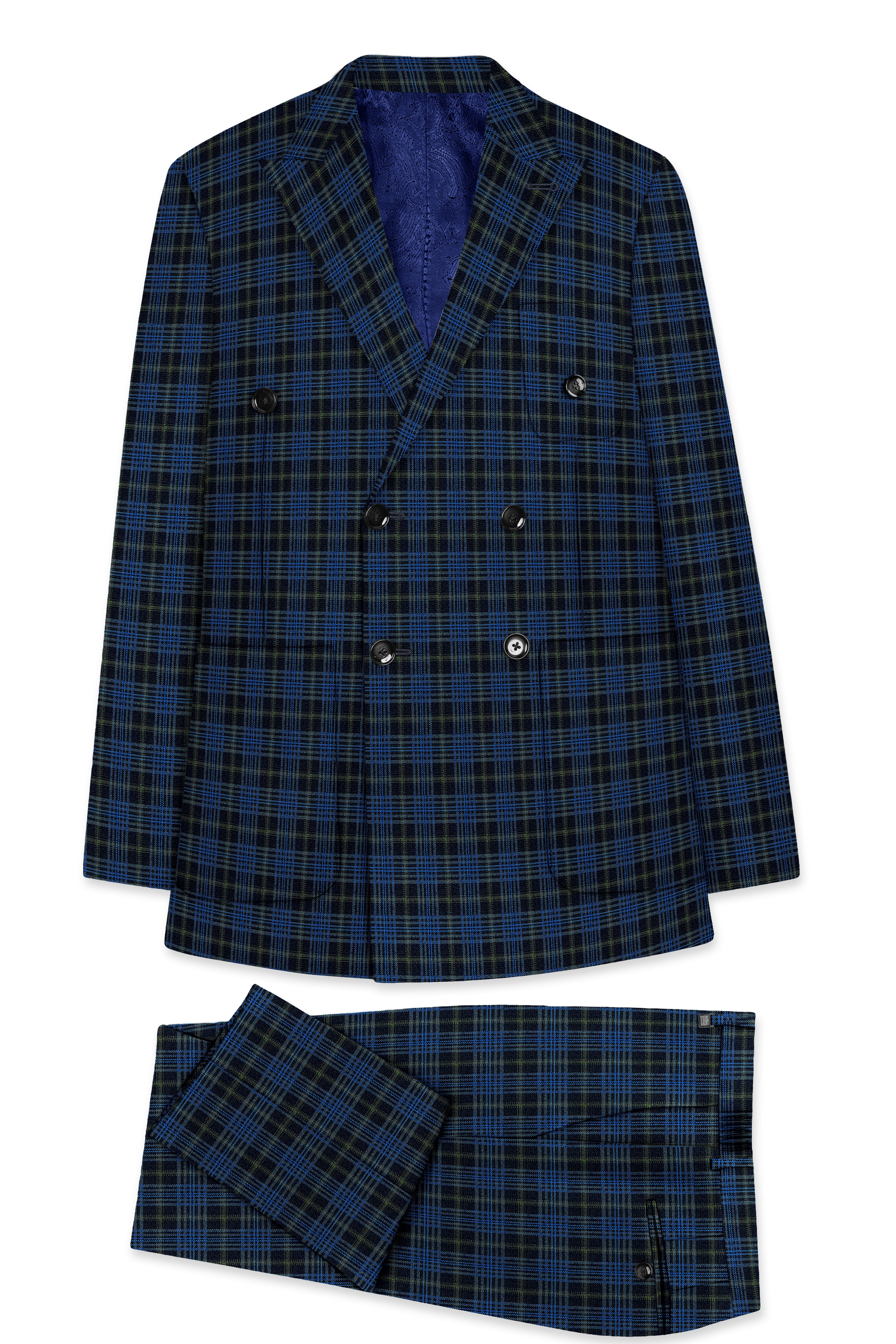Fiord Blue with Black Russian Plaid Double Breasted Sports Suit