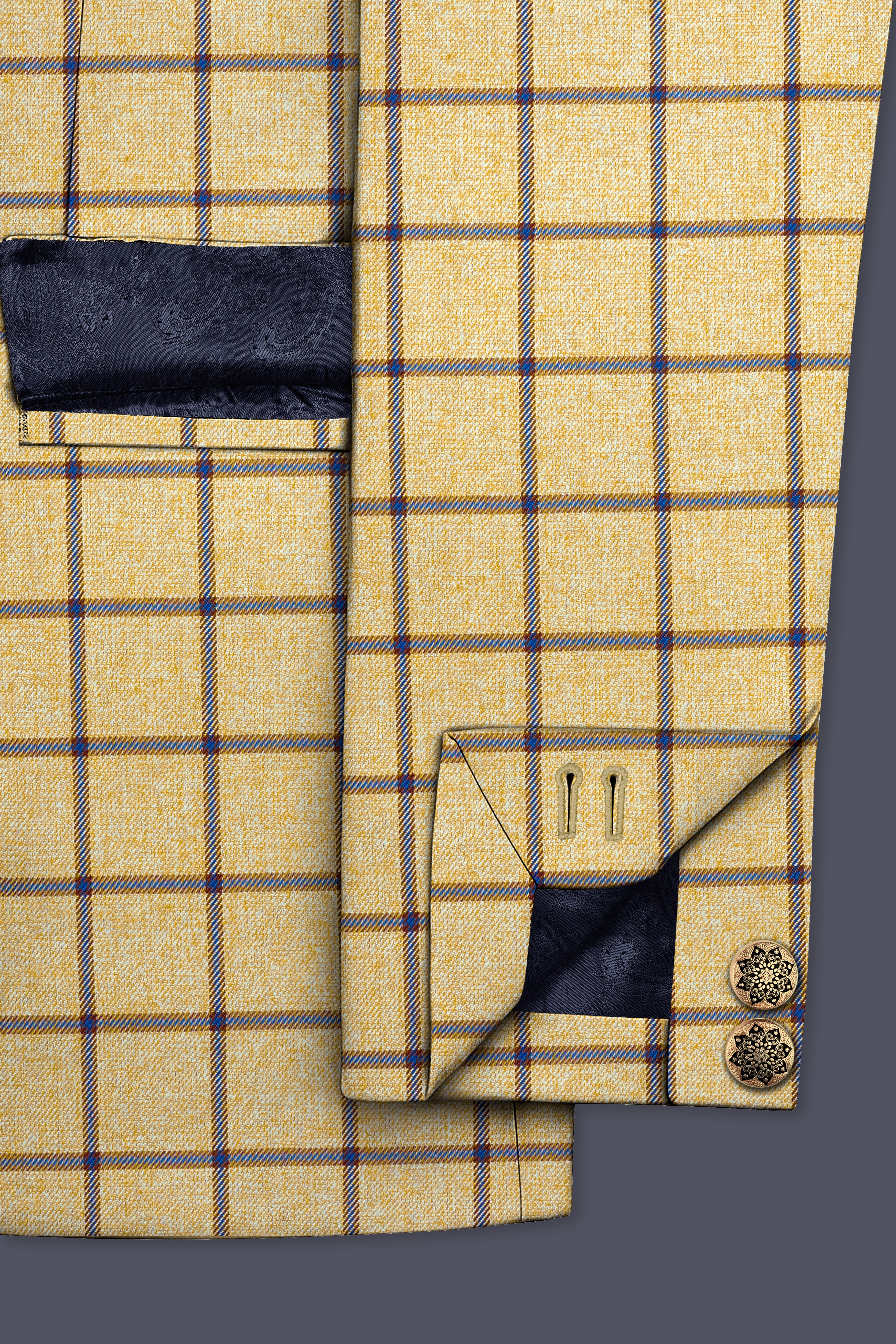 Mongoose Brown with Dianne Blue Windowpane Cross Placket Bandhgala Suit