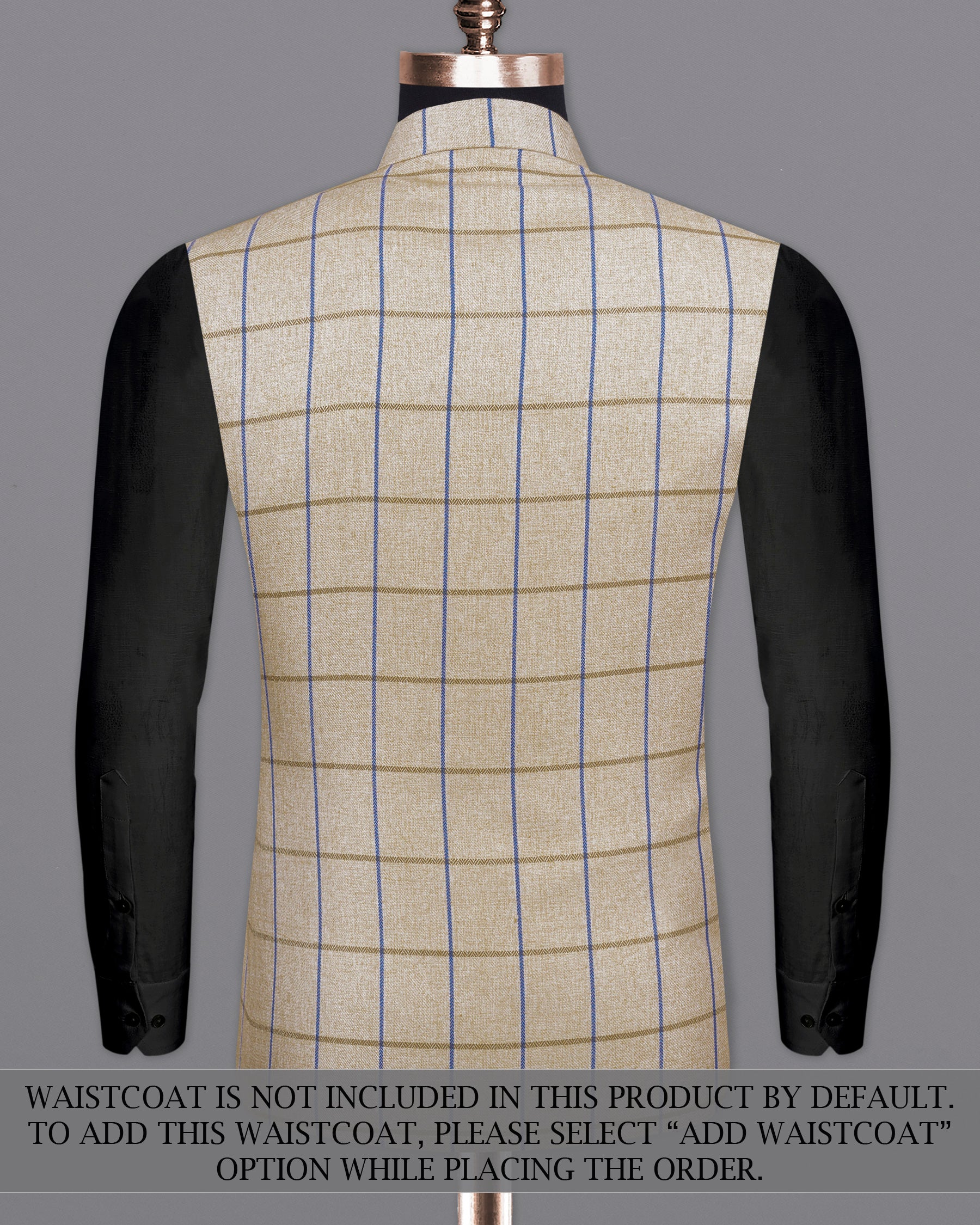Mushroom Light Brown Checkered Bandhgala Suit