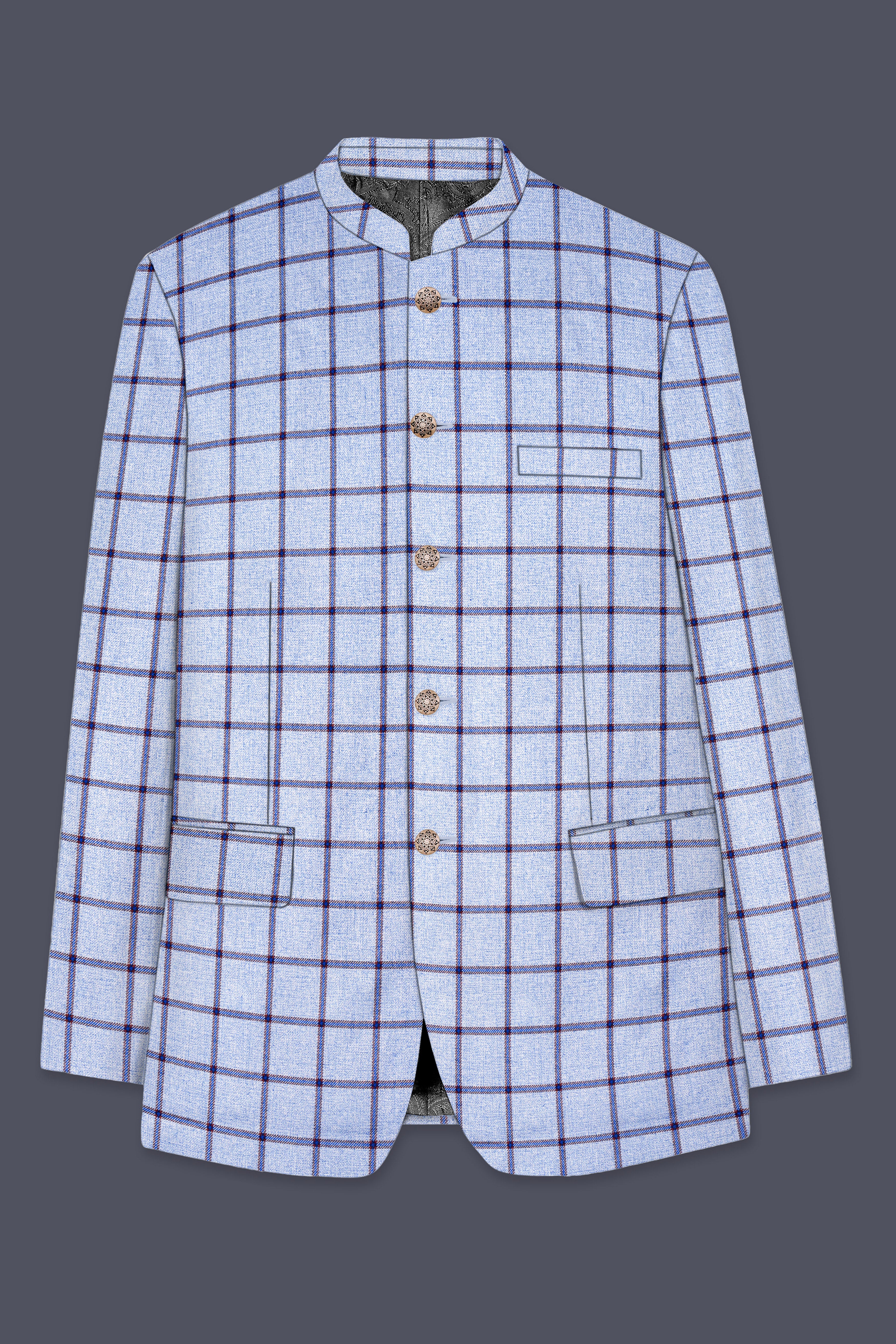 Spun Pearl Gray Checkered Bandhgala Suit