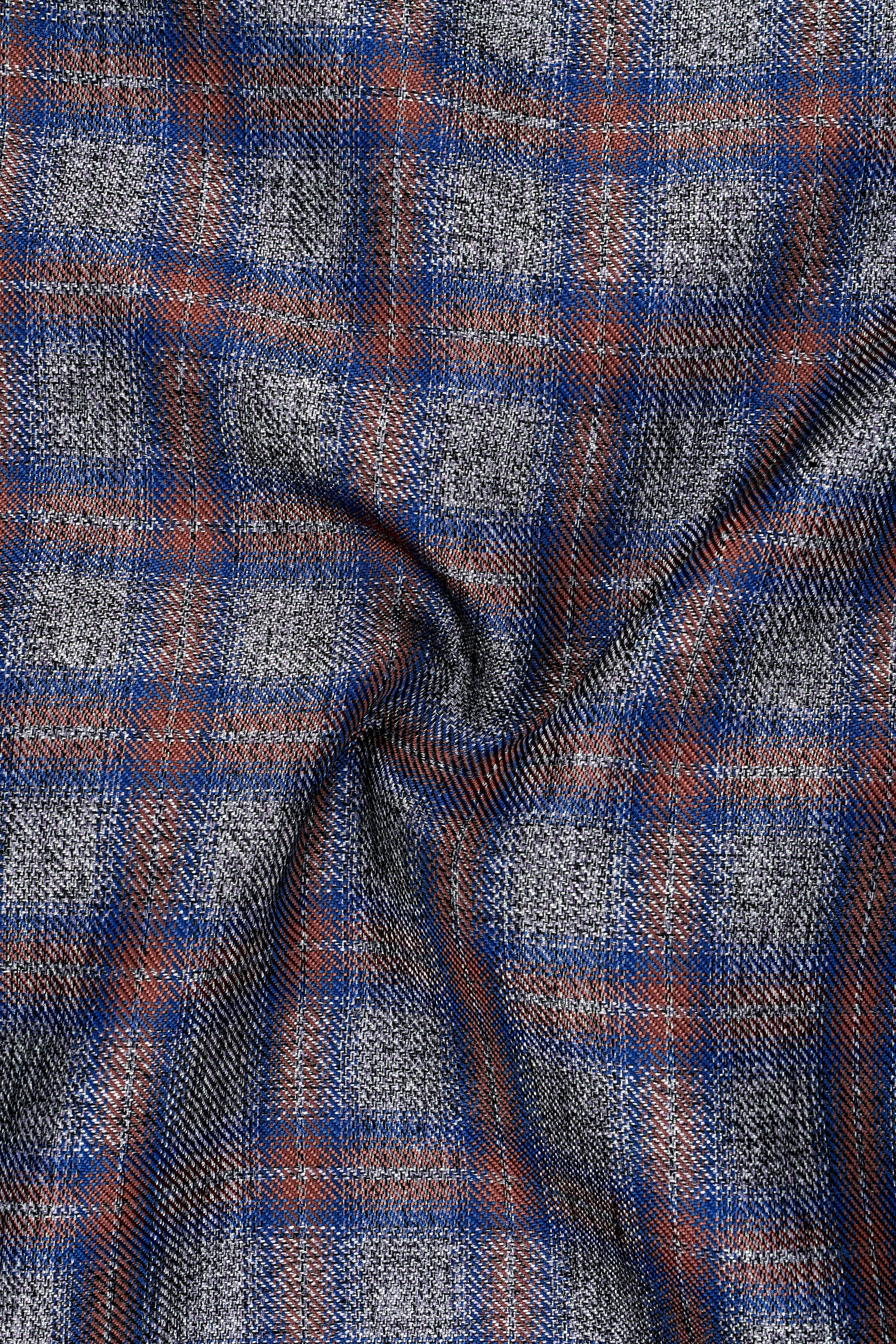 Fuscous Gray Checkered Single Breasted Black Lapel Designer Suit