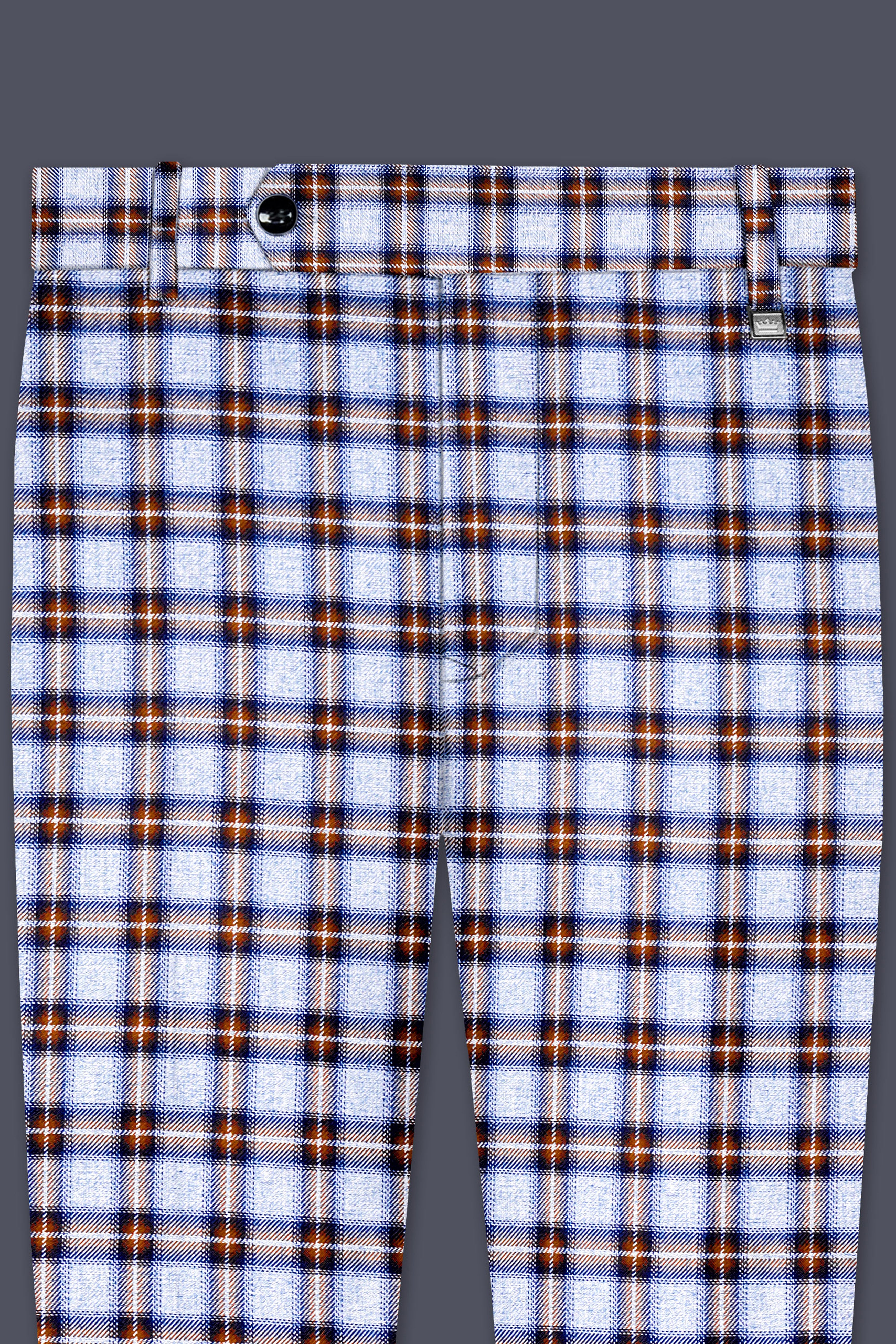 Chateau Blue with Cocoa Brown Plaid Bandhgala Suit