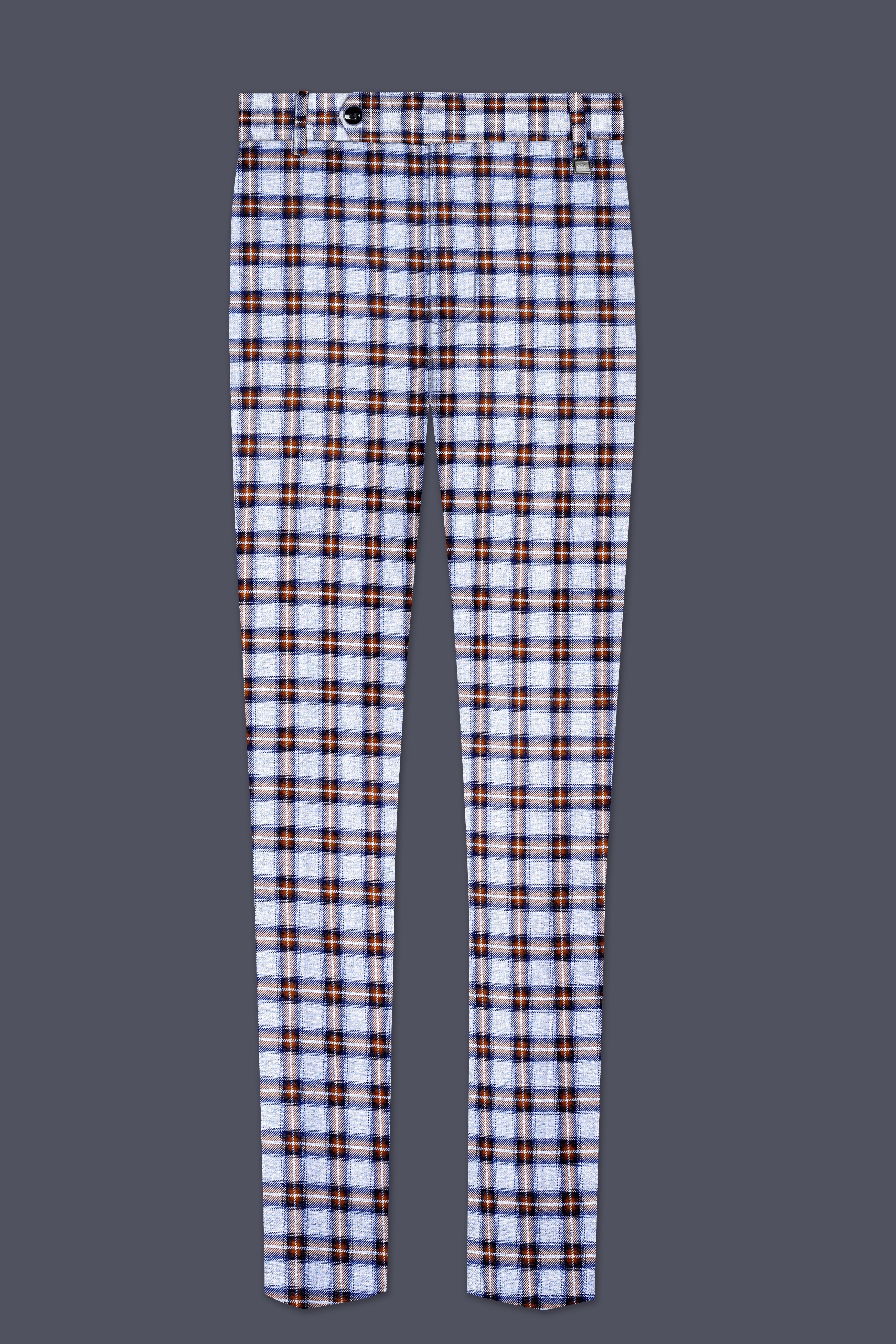 Chateau Blue with Cocoa Brown Plaid Bandhgala Suit