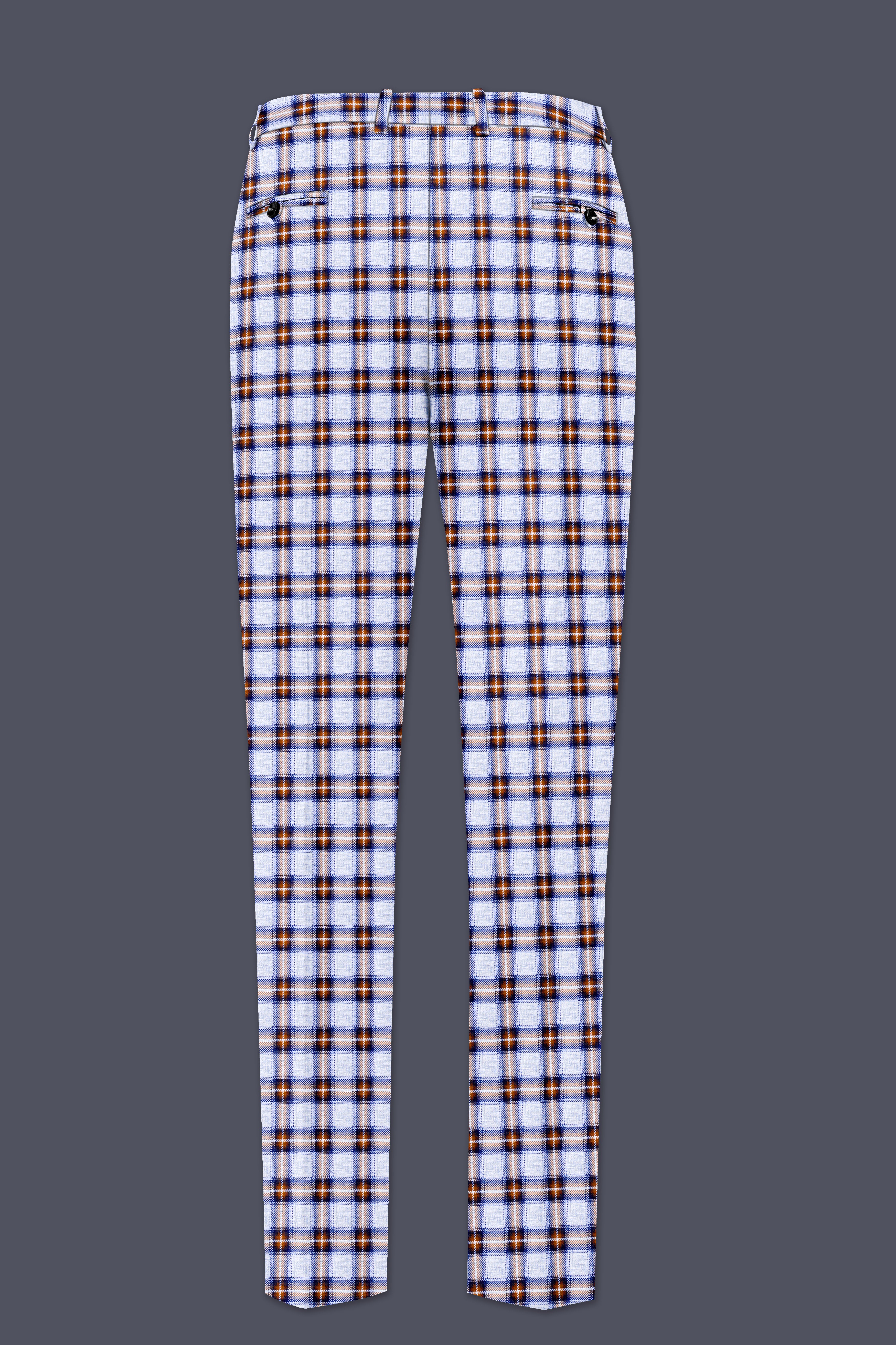 Chateau Blue with Cocoa Brown Plaid Bandhgala Suit