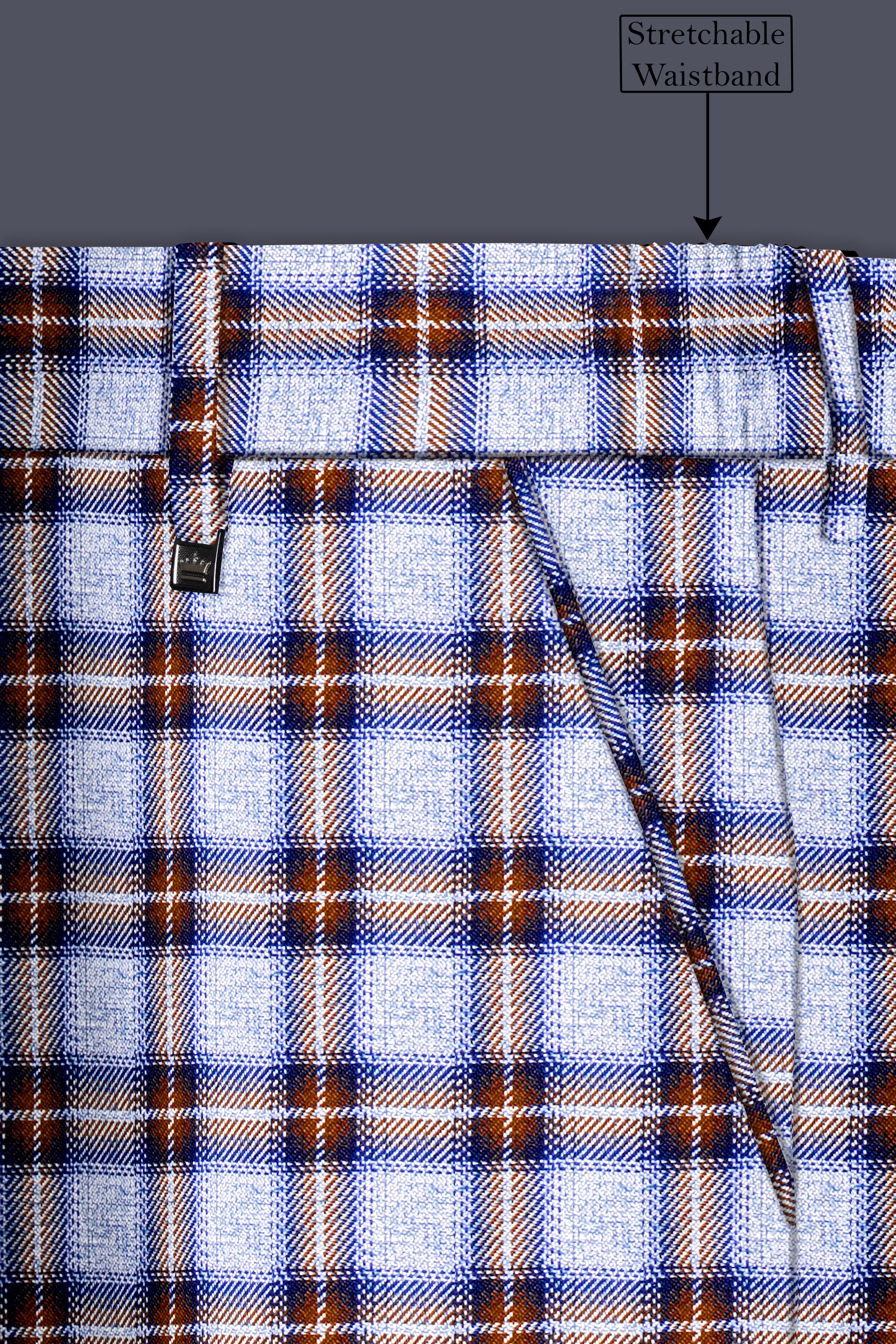Chateau Blue with Cocoa Brown Plaid Bandhgala Suit