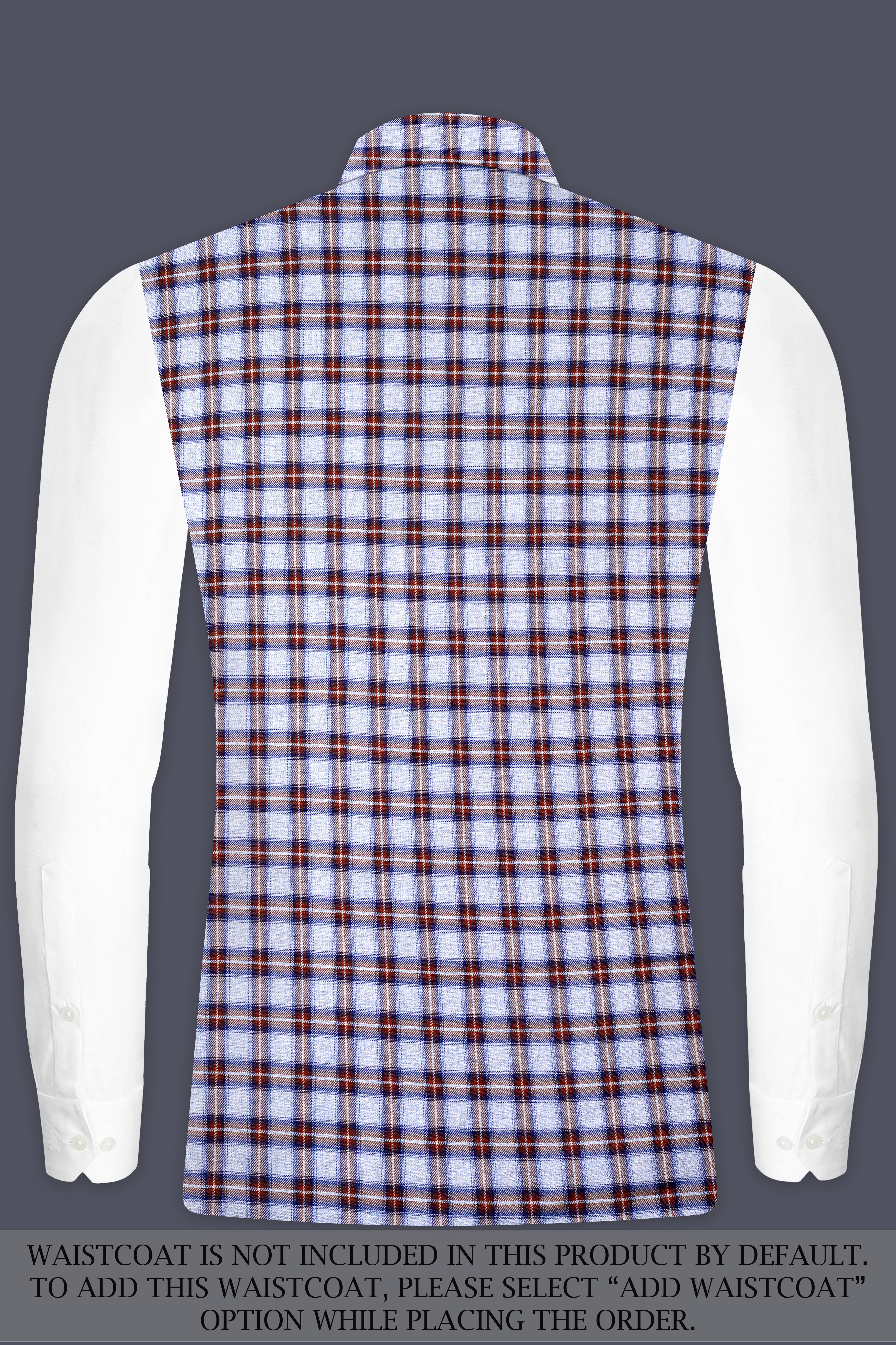 Chateau Blue with Cocoa Brown Plaid Bandhgala Suit