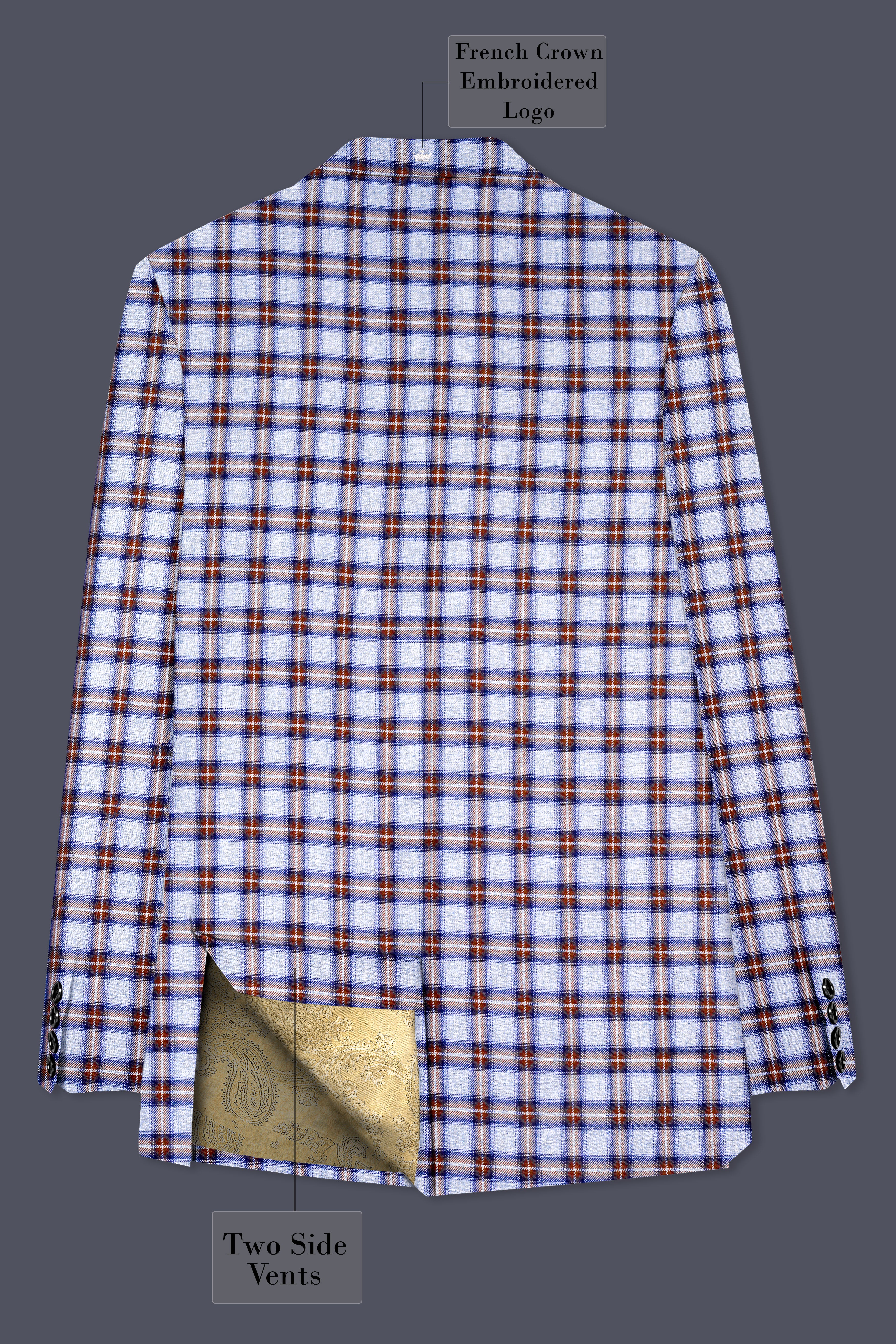 Chateau Blue with Cocoa Brown Plaid Bandhgala Suit