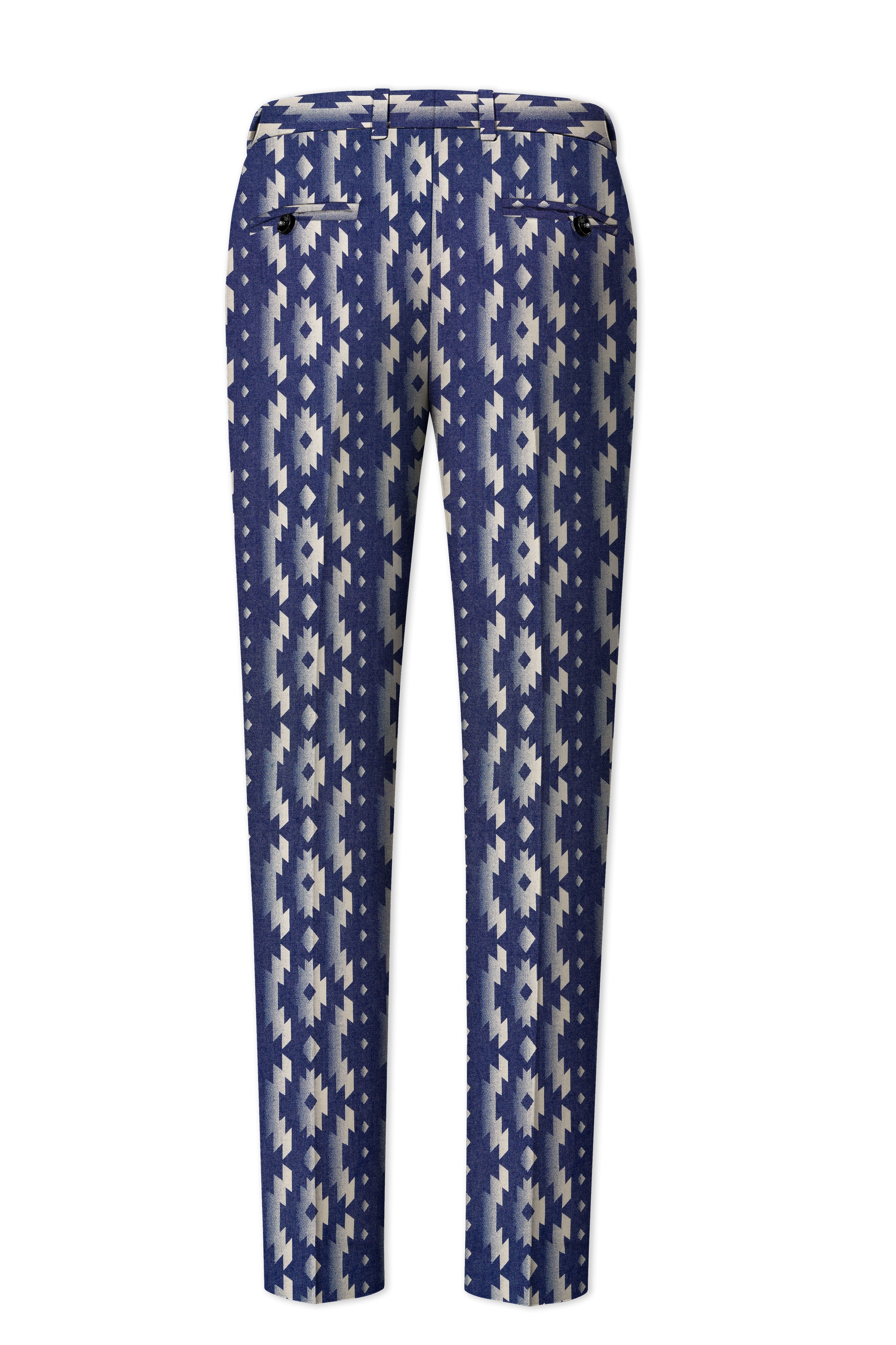Gunmetal Blue with Nobel Cream Iktat Printed Denim Premium Cotton Designer Suit