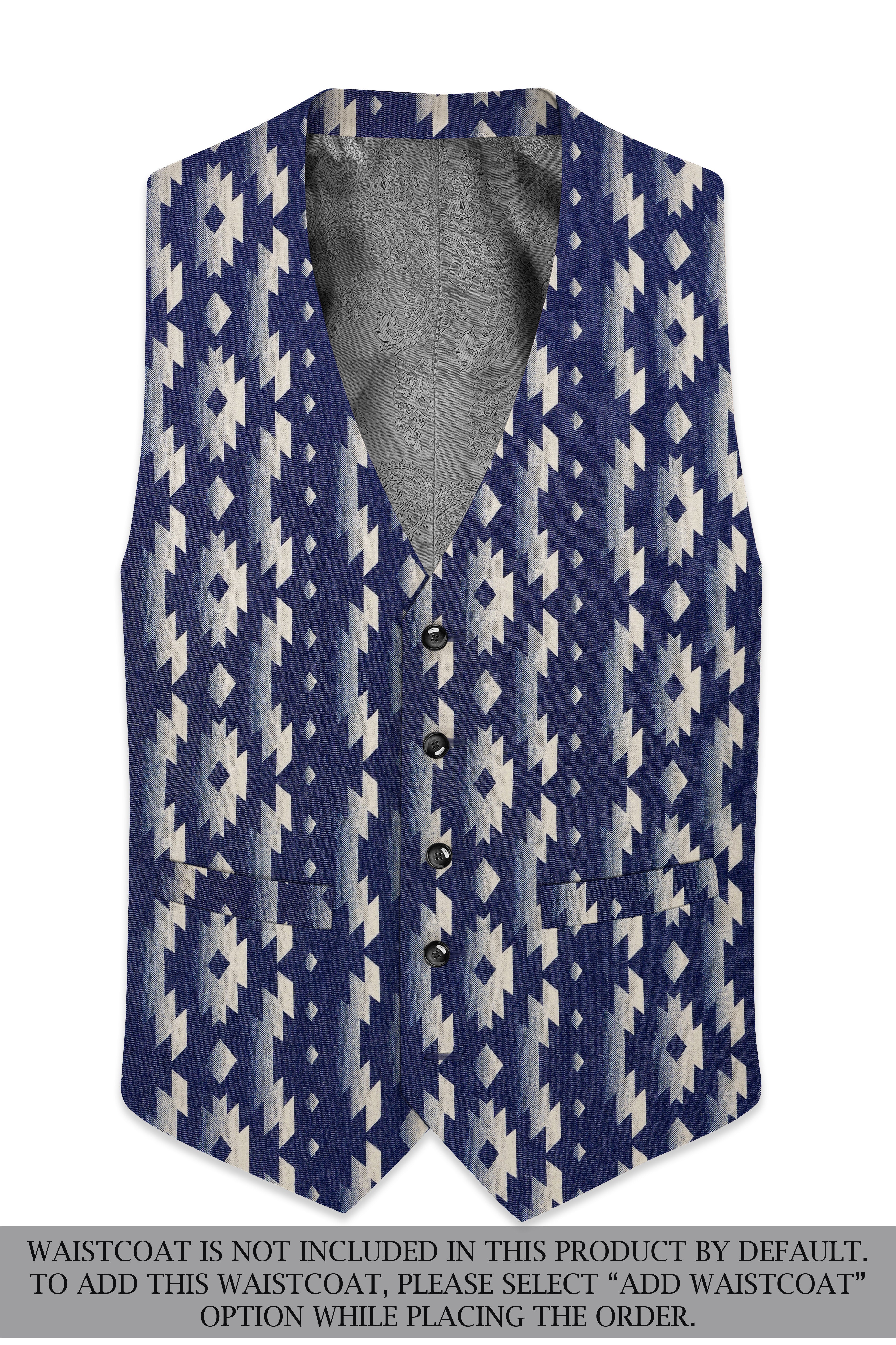 Gunmetal Blue with Nobel Cream Iktat Printed Denim Premium Cotton Designer Suit