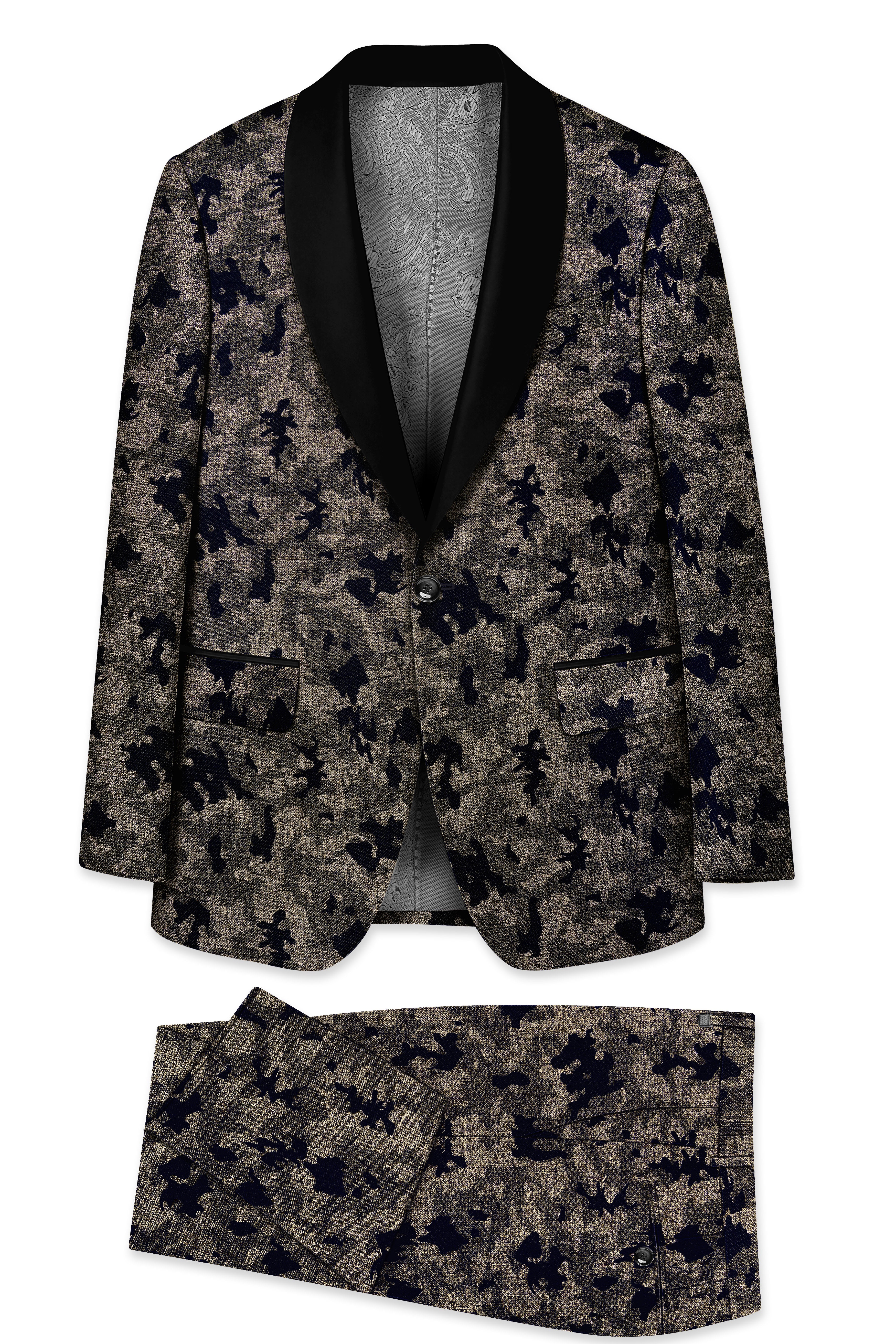 Tundora Brown with Jade Black Ditsy Textured Designer Tuxedo Suit