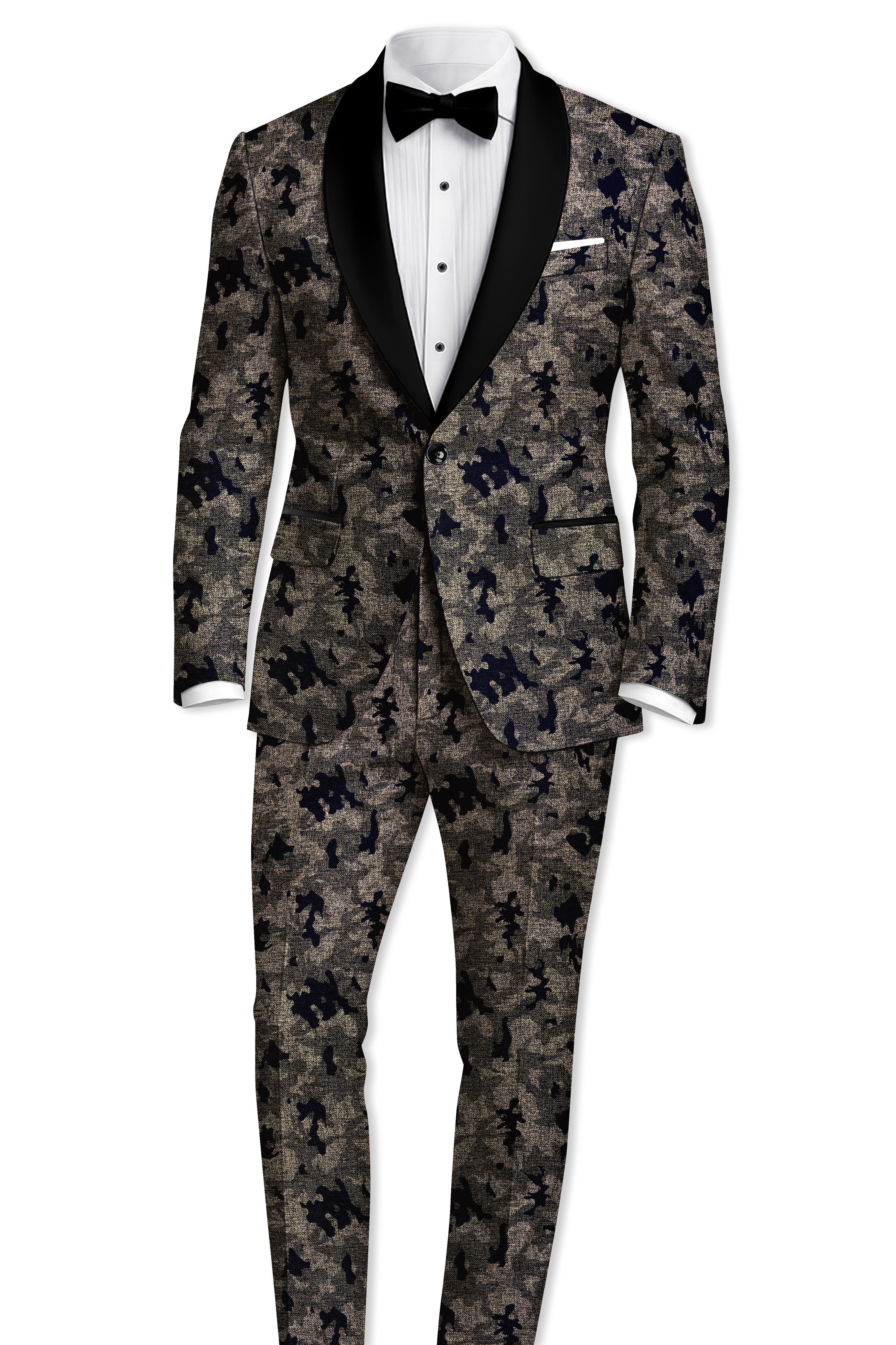 Tundora Brown with Jade Black Ditsy Textured Designer Tuxedo Suit