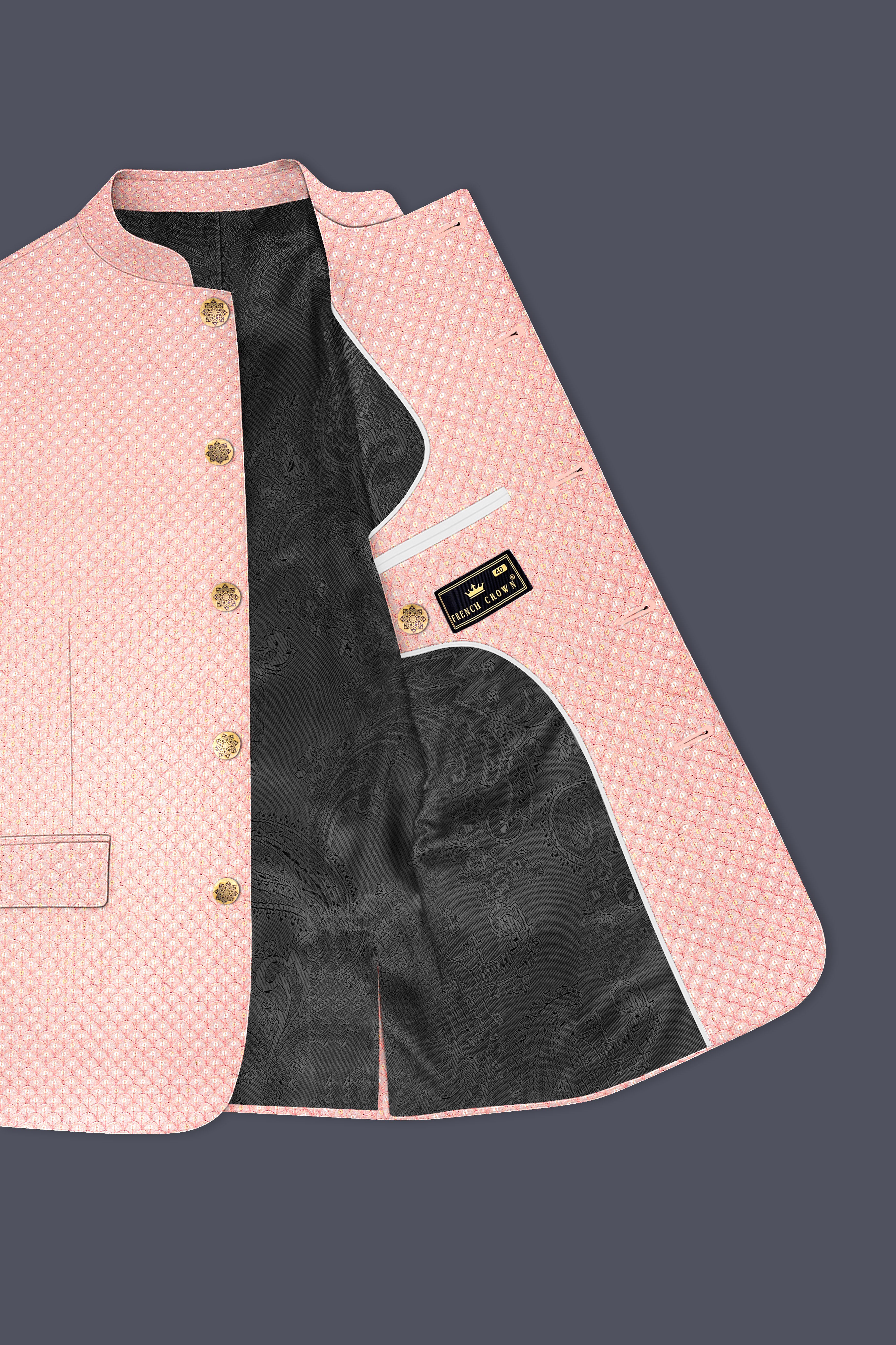 Pastel Pink Cotton Thread Heavy Embroidered Bandhgala Designer Suit