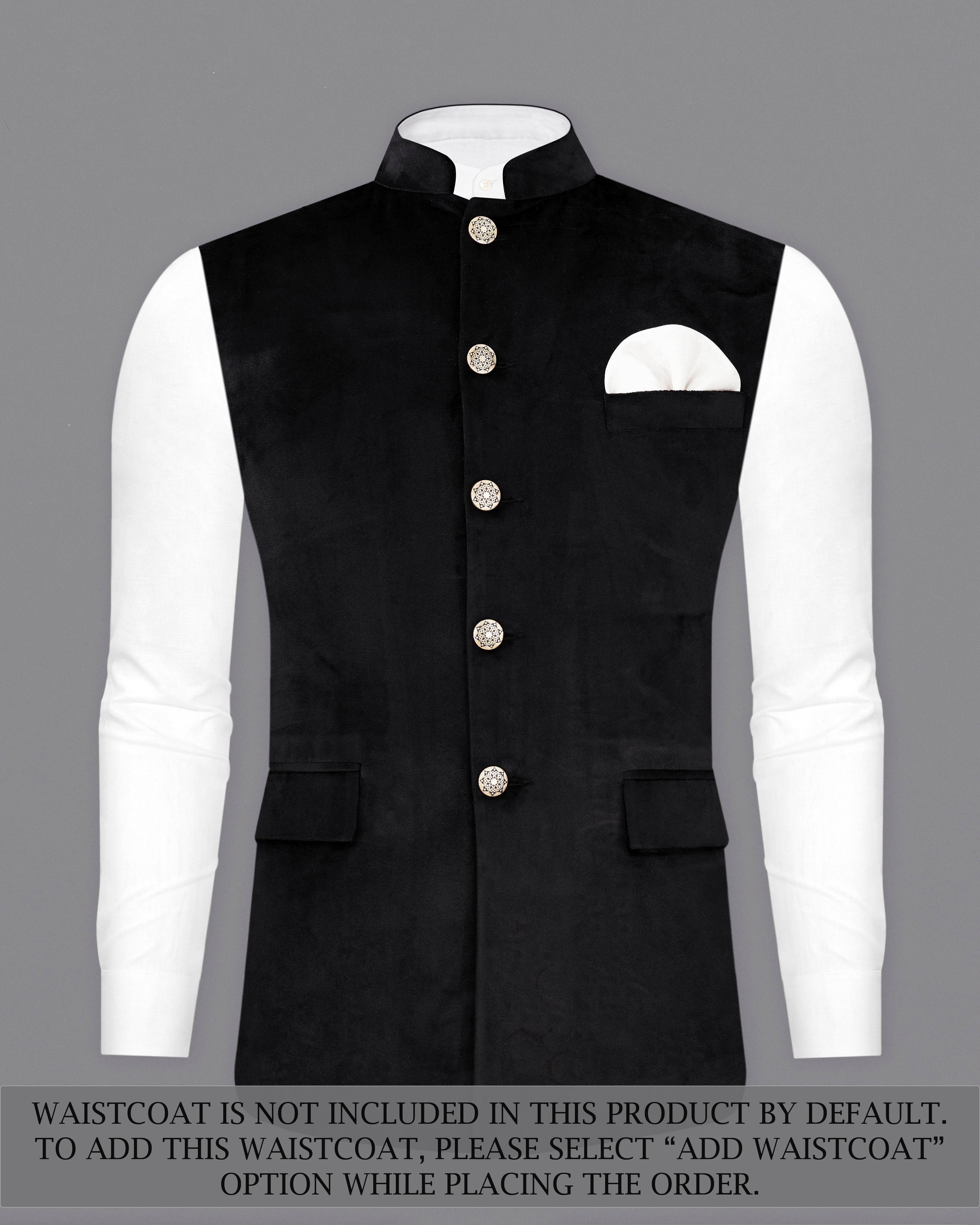 Jade Black Bandhgala Velvet Designer Suit