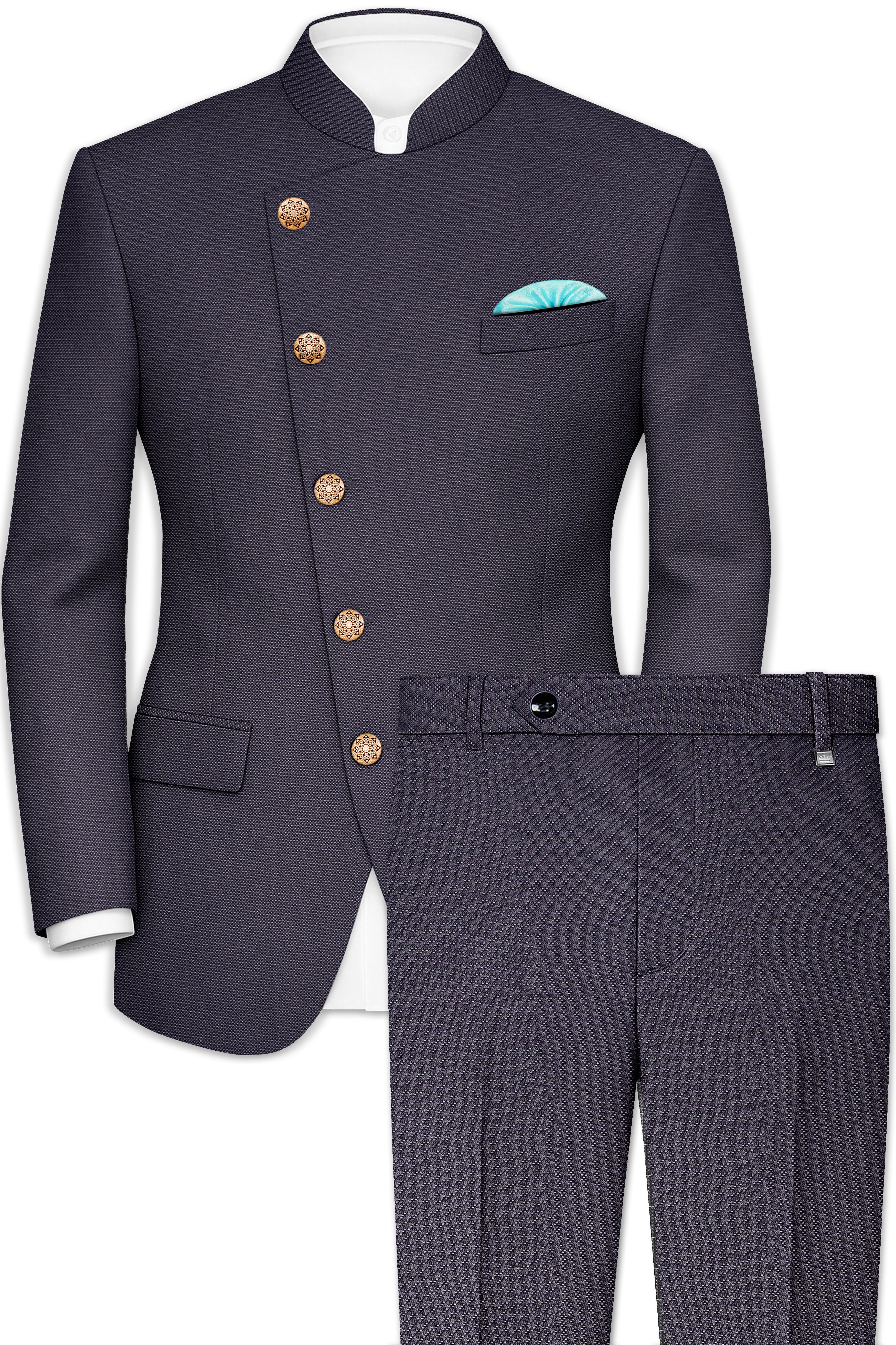 Fuscous Gray Cross Placket Bandhgala Suit
