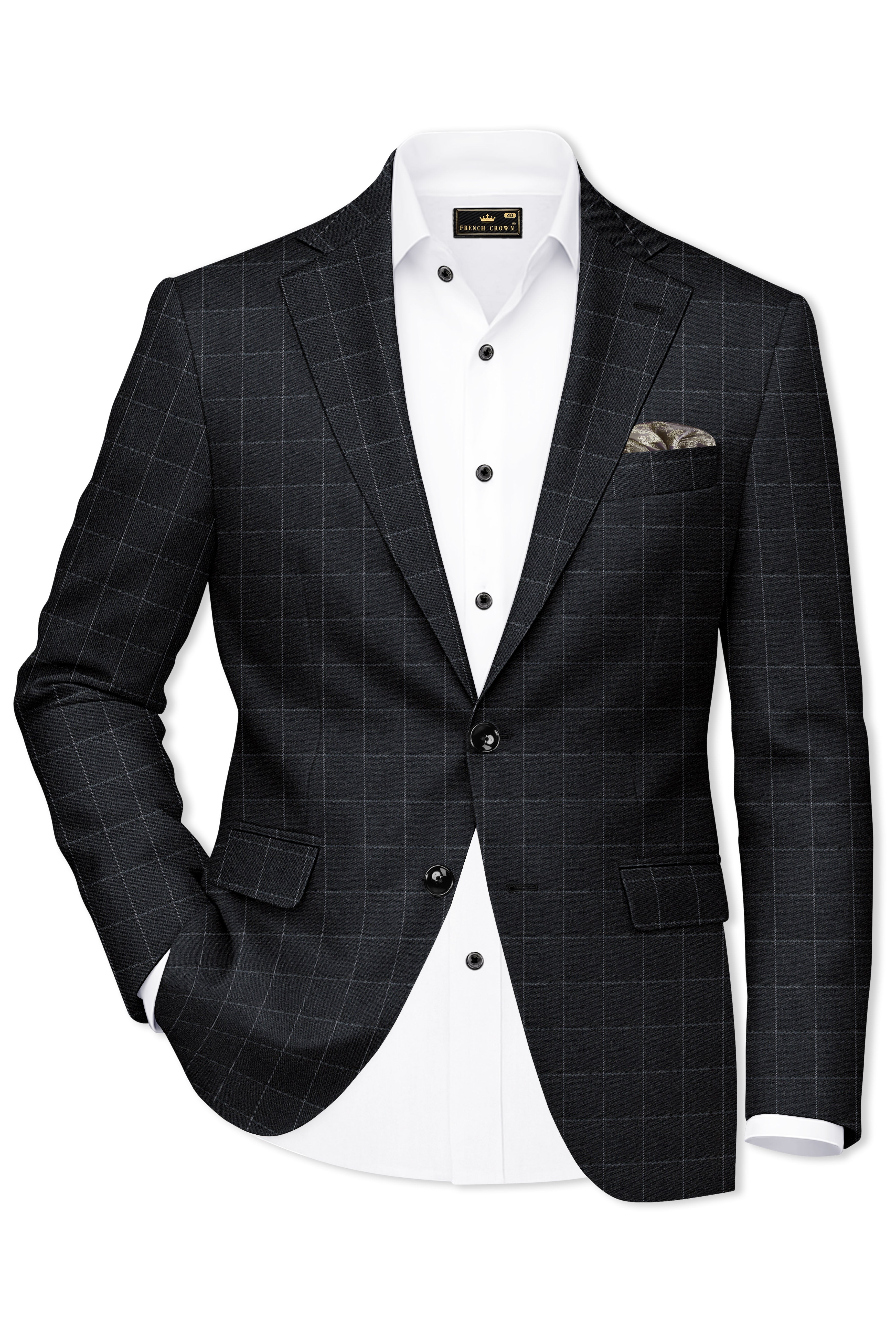 Charcoal Gray Windowpane Single Breasted Suit