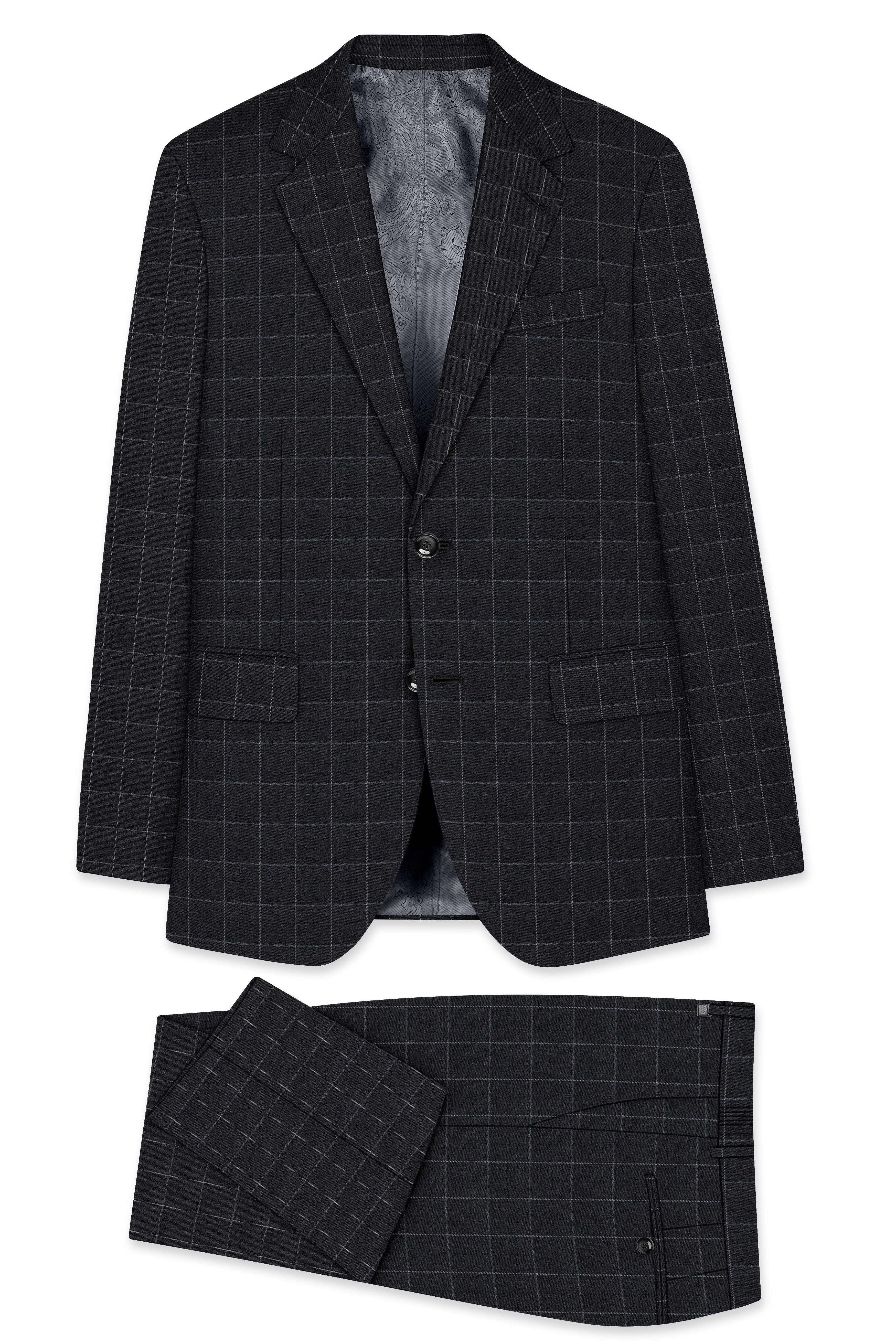 Charcoal Gray Windowpane Single Breasted Suit