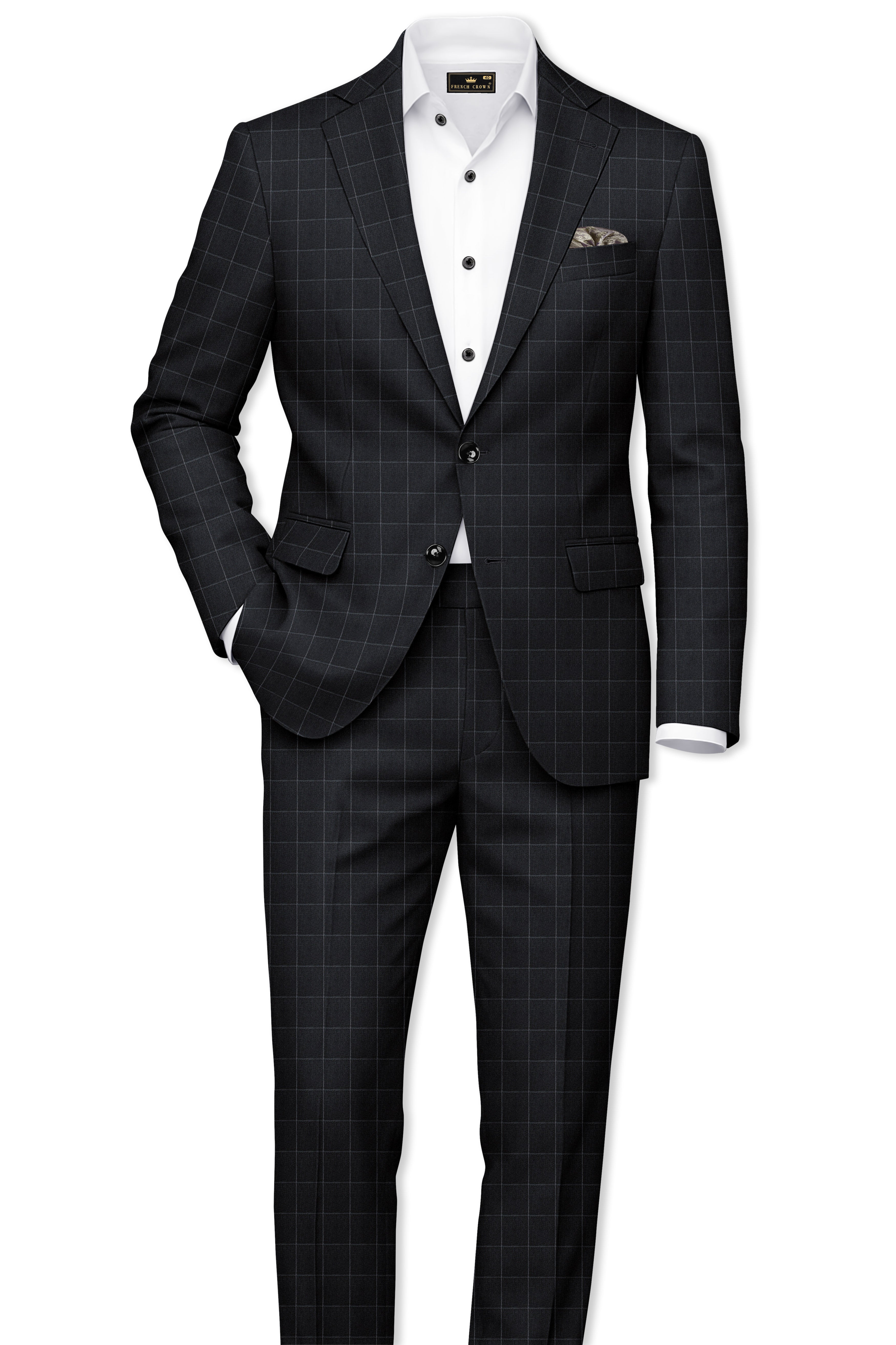 Charcoal Gray Windowpane Single Breasted Suit