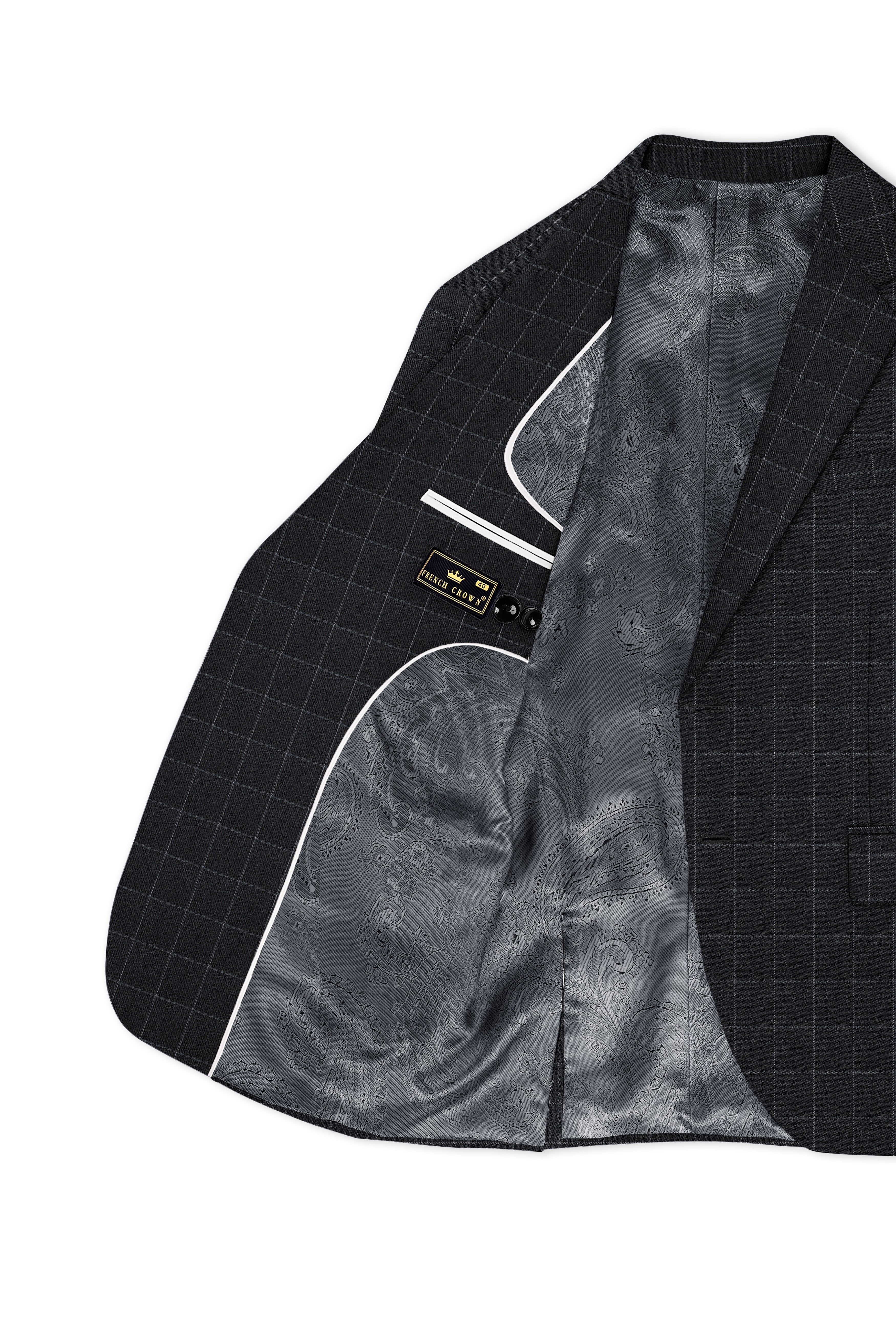 Charcoal Gray Windowpane Single Breasted Suit