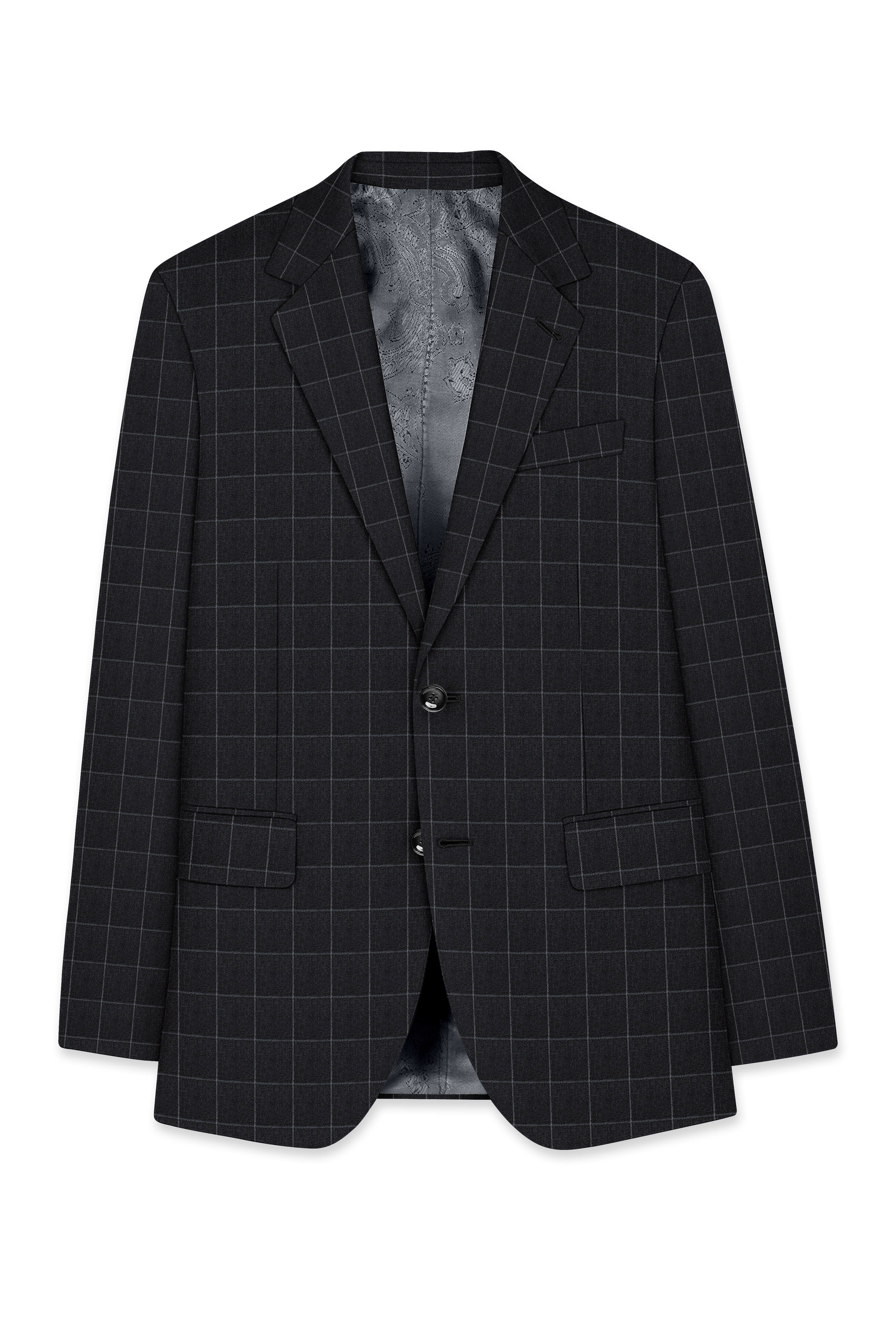Charcoal Gray Windowpane Single Breasted Suit