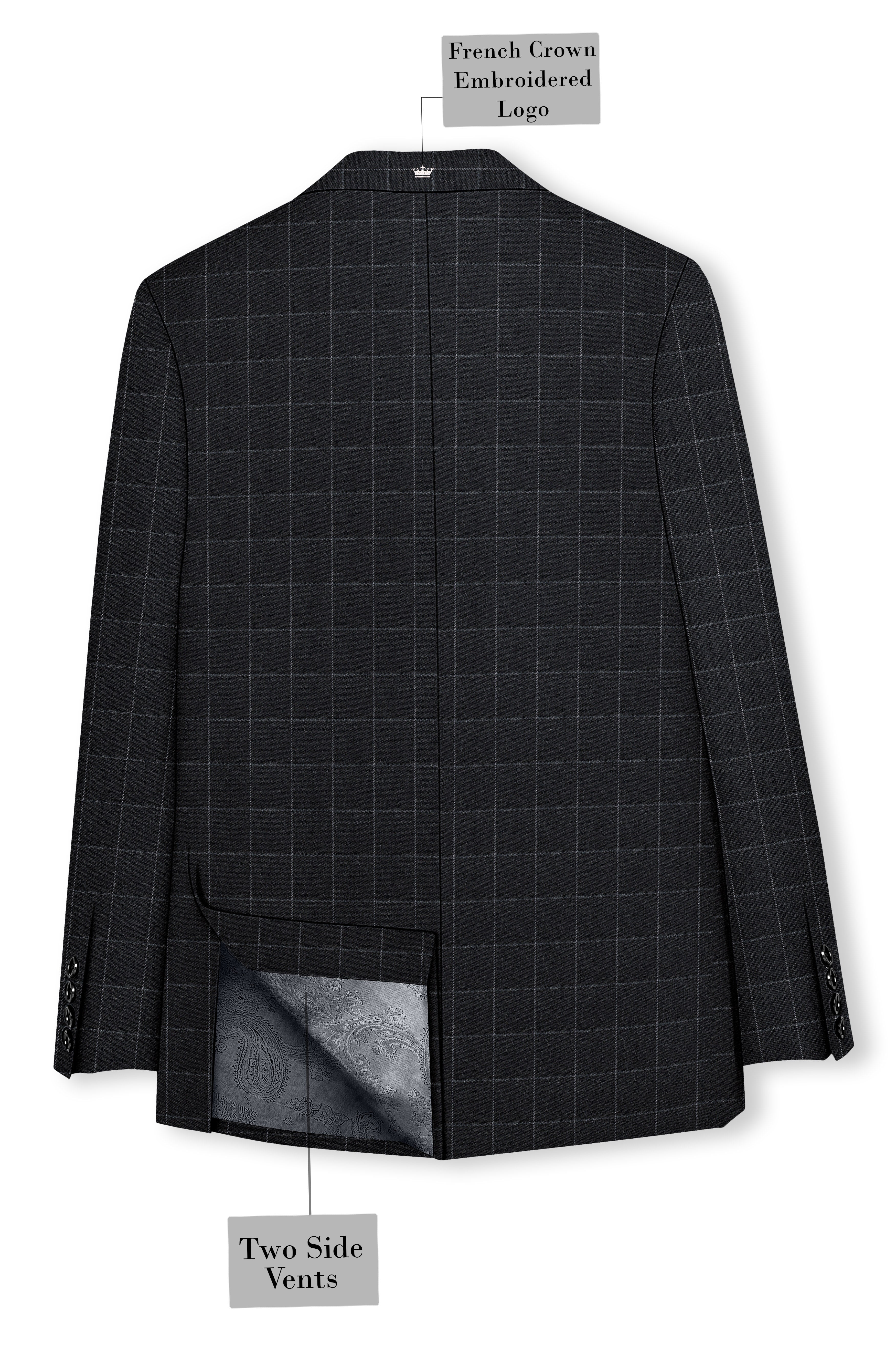 Charcoal Gray Windowpane Single Breasted Suit