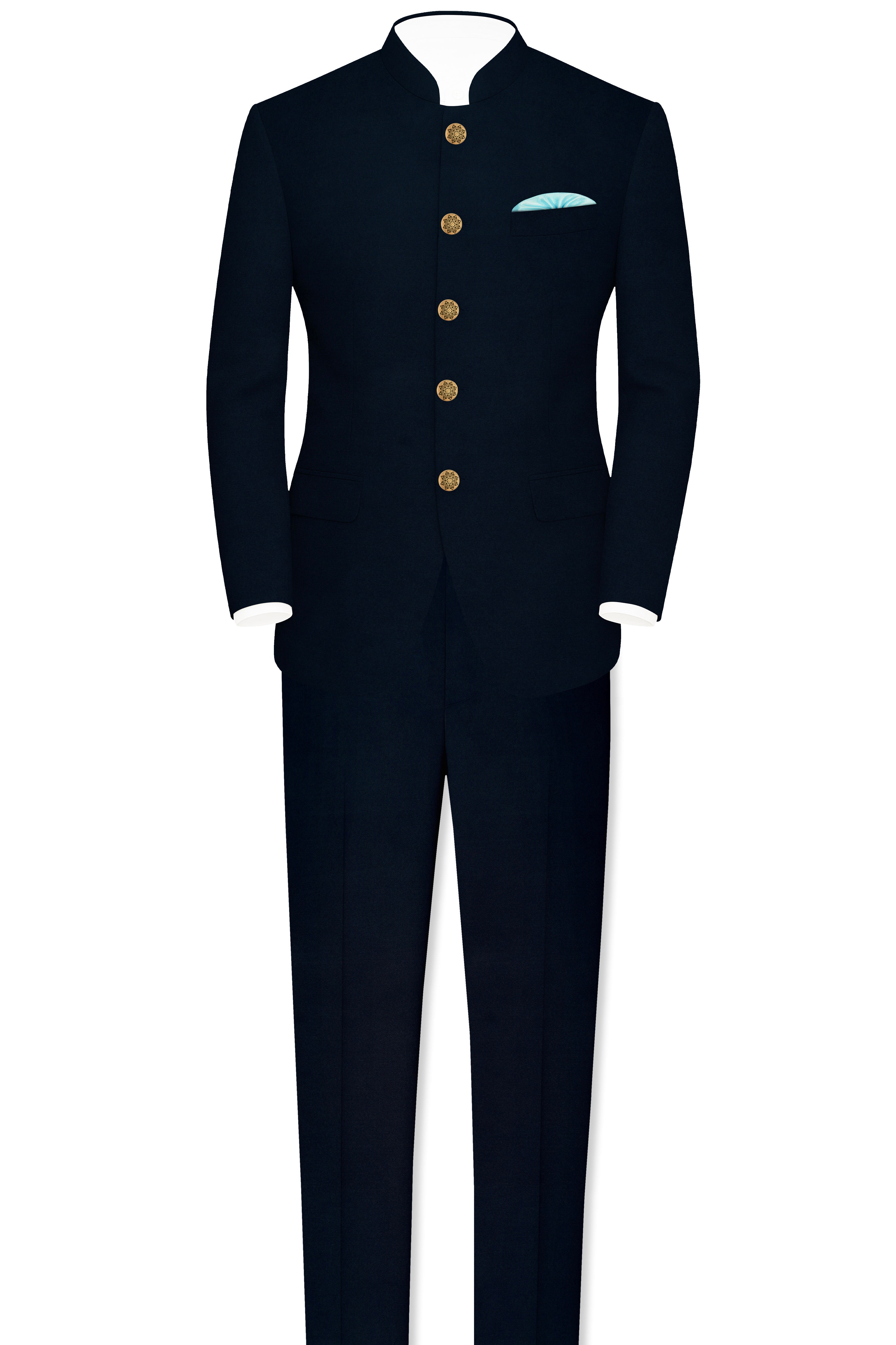 Baltic Sea Blue Premium Cotton Bandhgala Suit