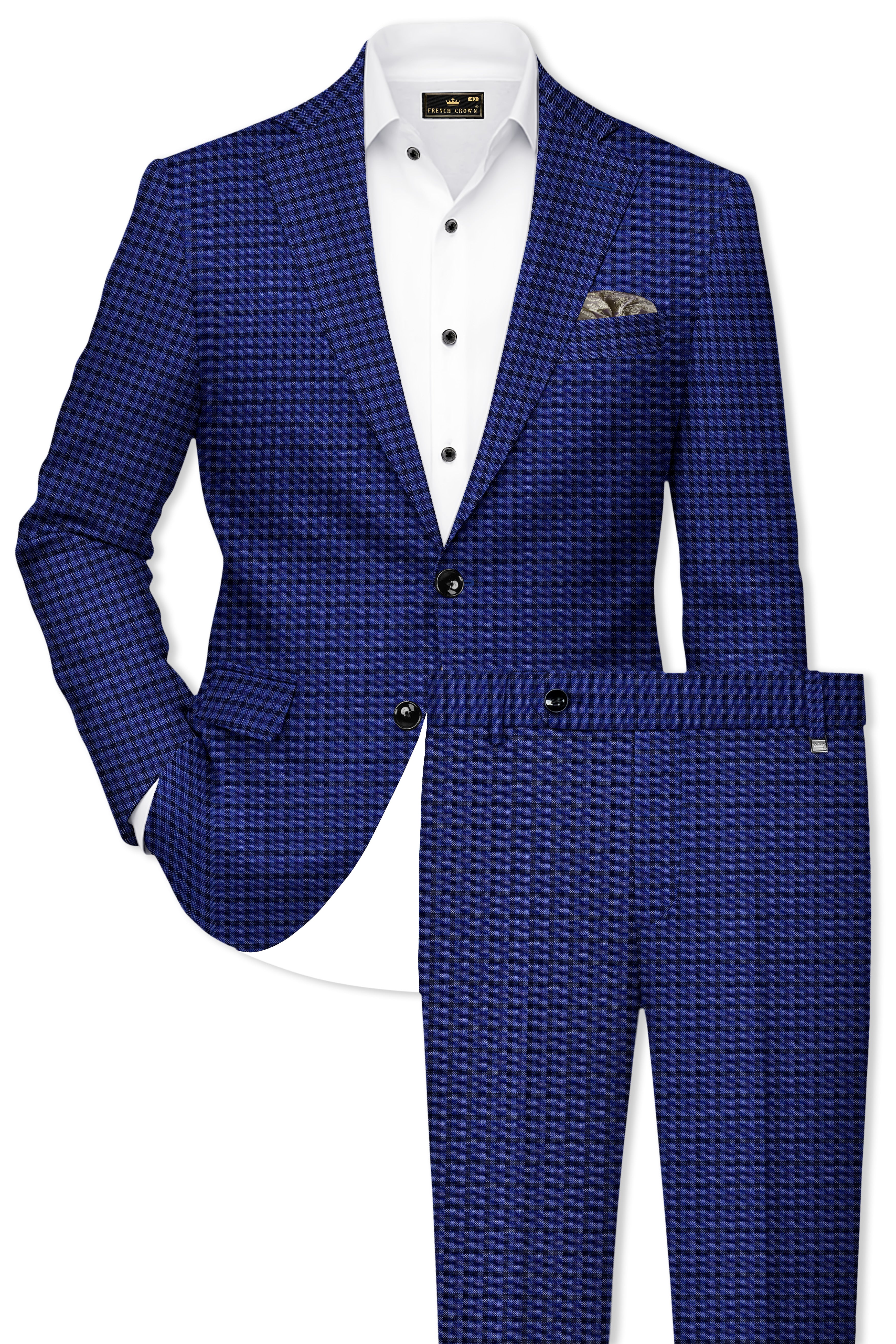 Victoria Blue Gingham Checkered Single Breasted Suit