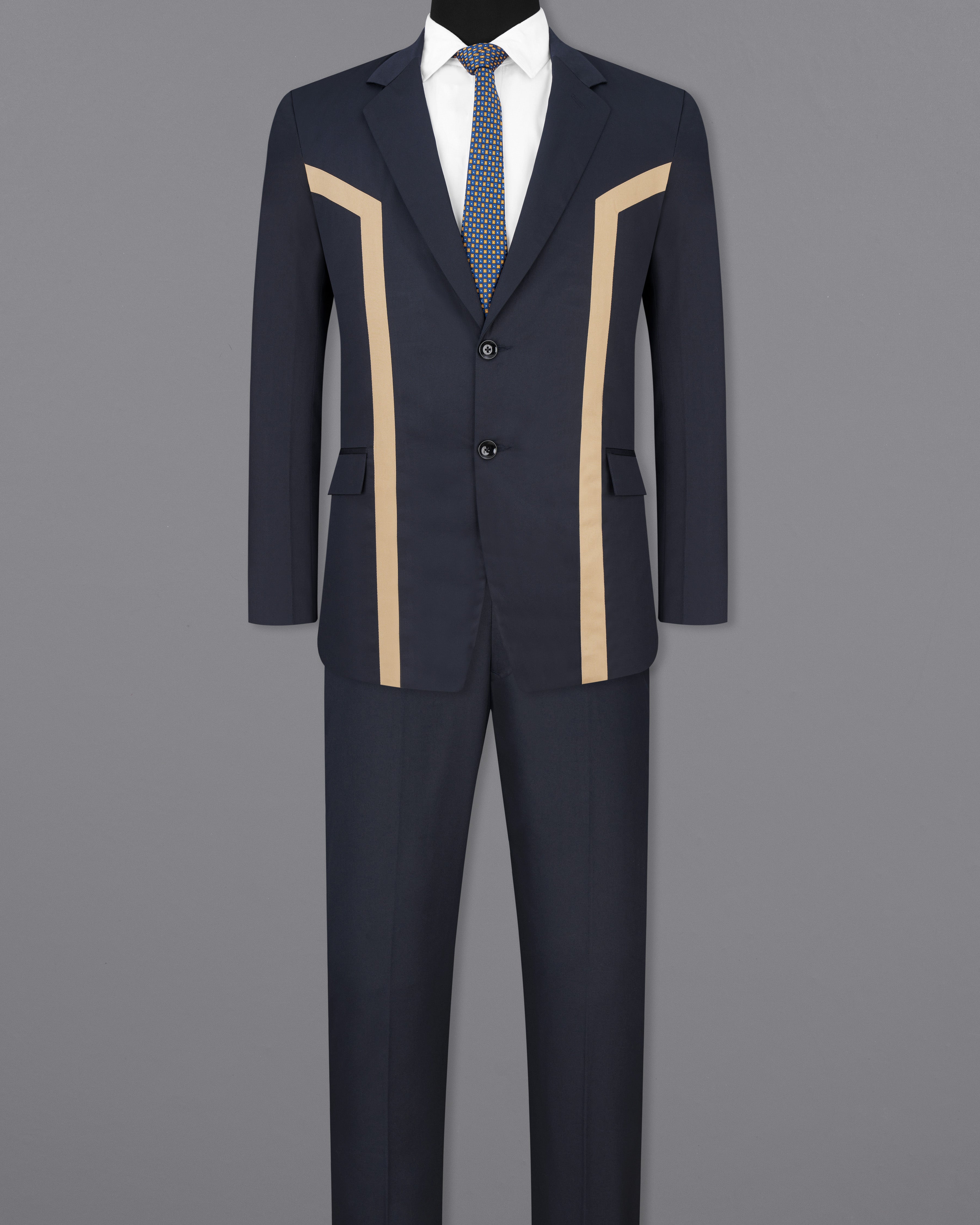 Thunder Blue with Brown Patch Work Premium Cotton Designer Suit