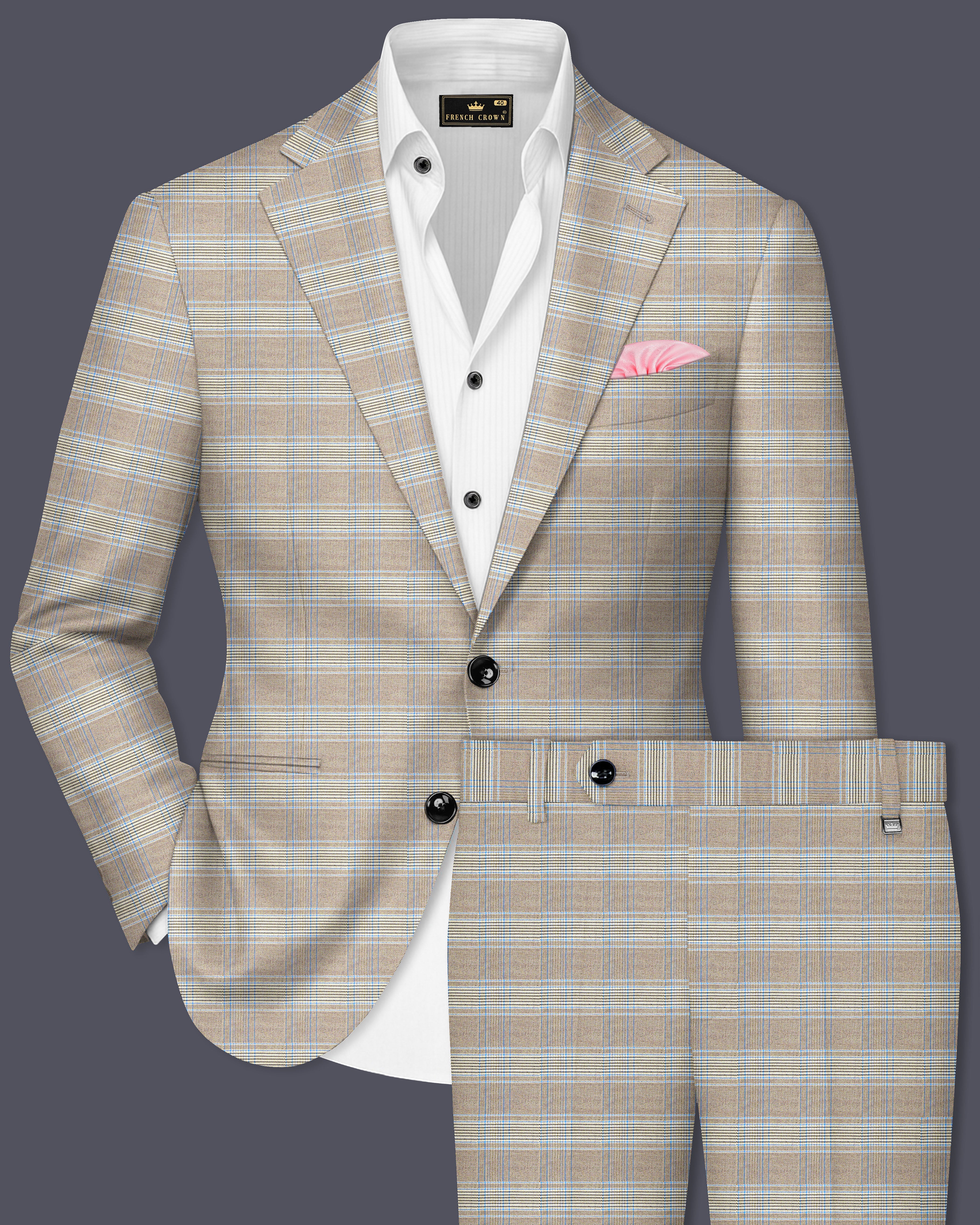 Sandrift Brown with Persian Blue Plaid Single Breasted Suit