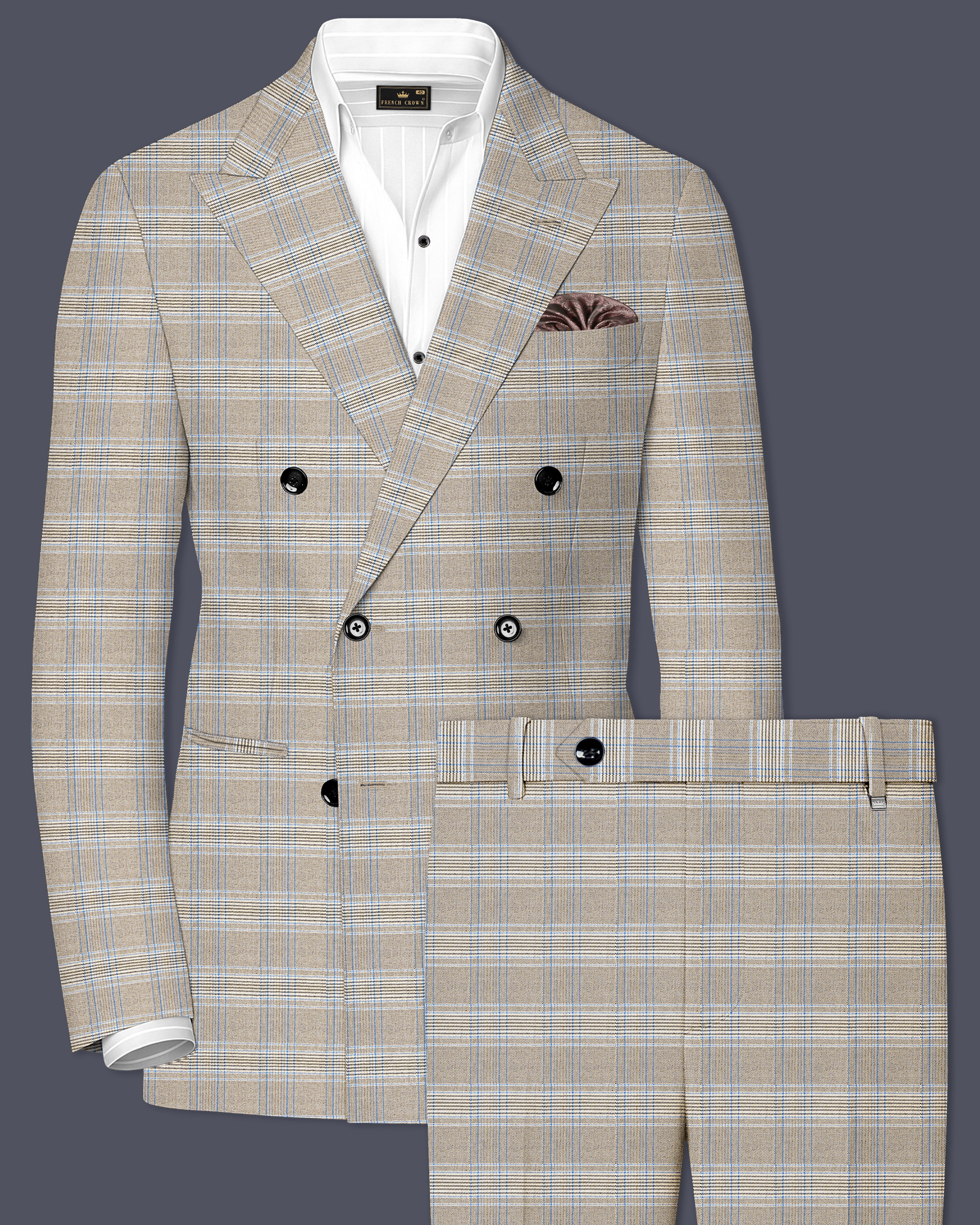 Sandrift Brown with Persian Blue Plaid Double Breasted Suit