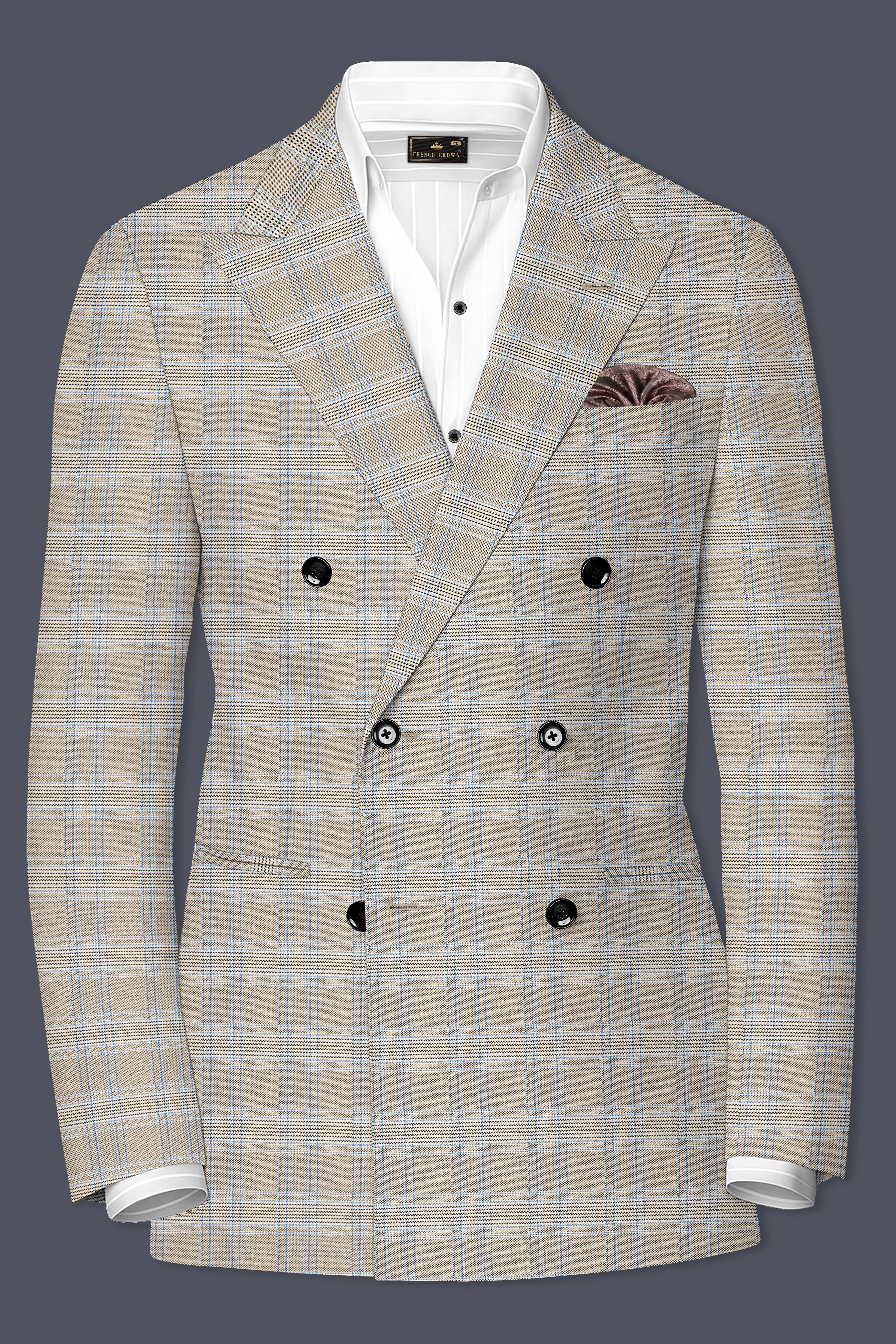 Sandrift Brown with Persian Blue Plaid Double Breasted Suit