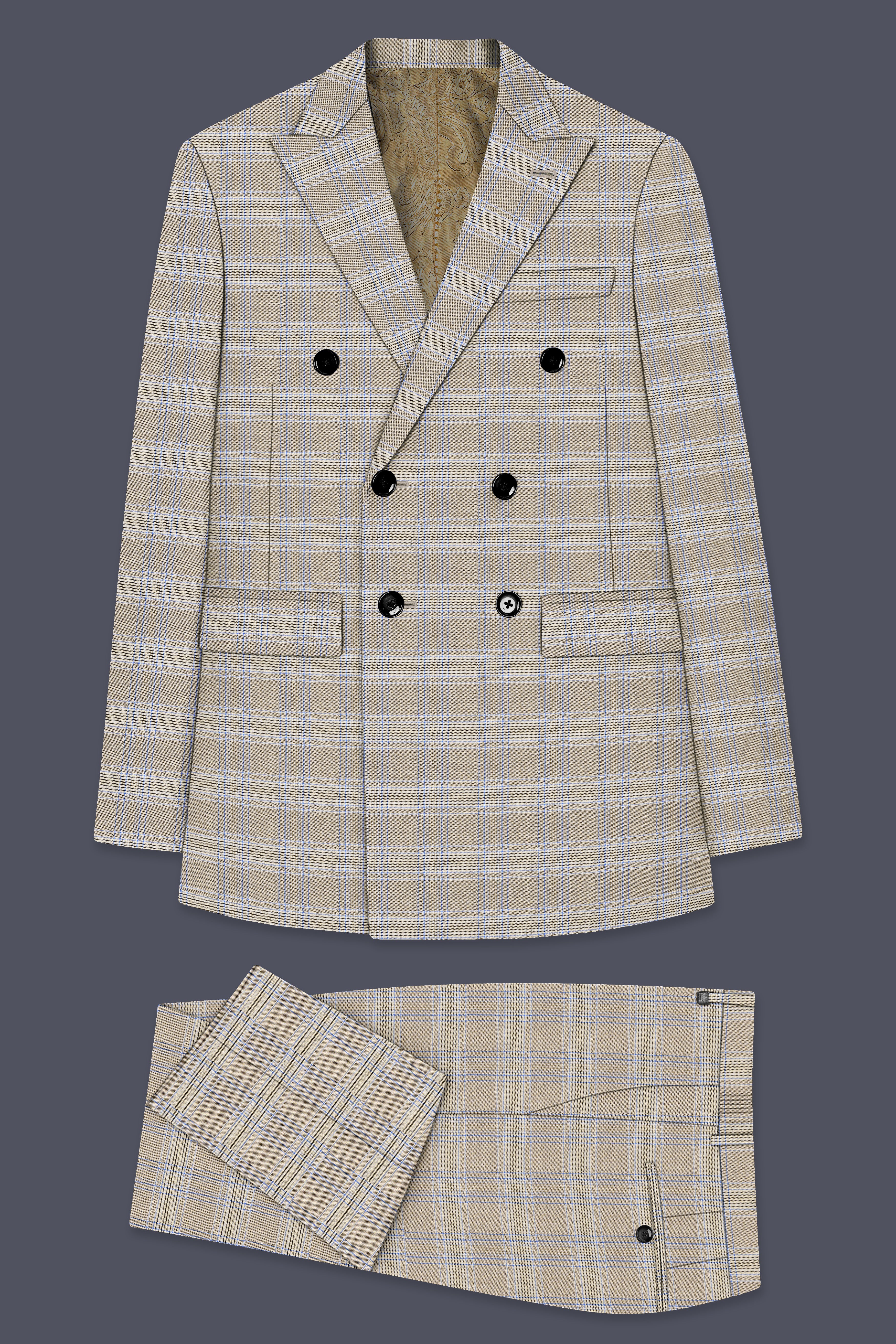 Sandrift Brown with Persian Blue Plaid Double Breasted Suit