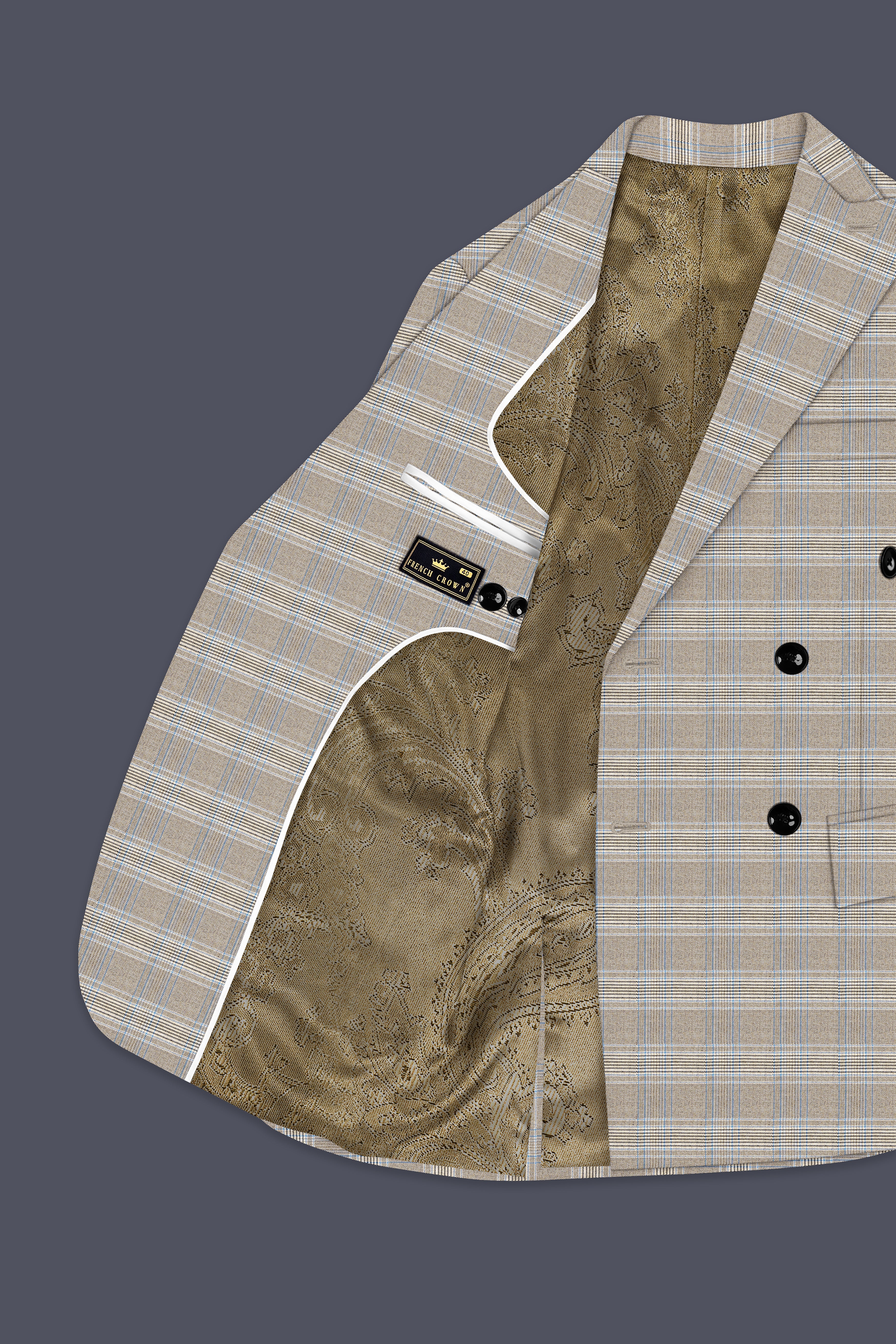 Sandrift Brown with Persian Blue Plaid Double Breasted Suit