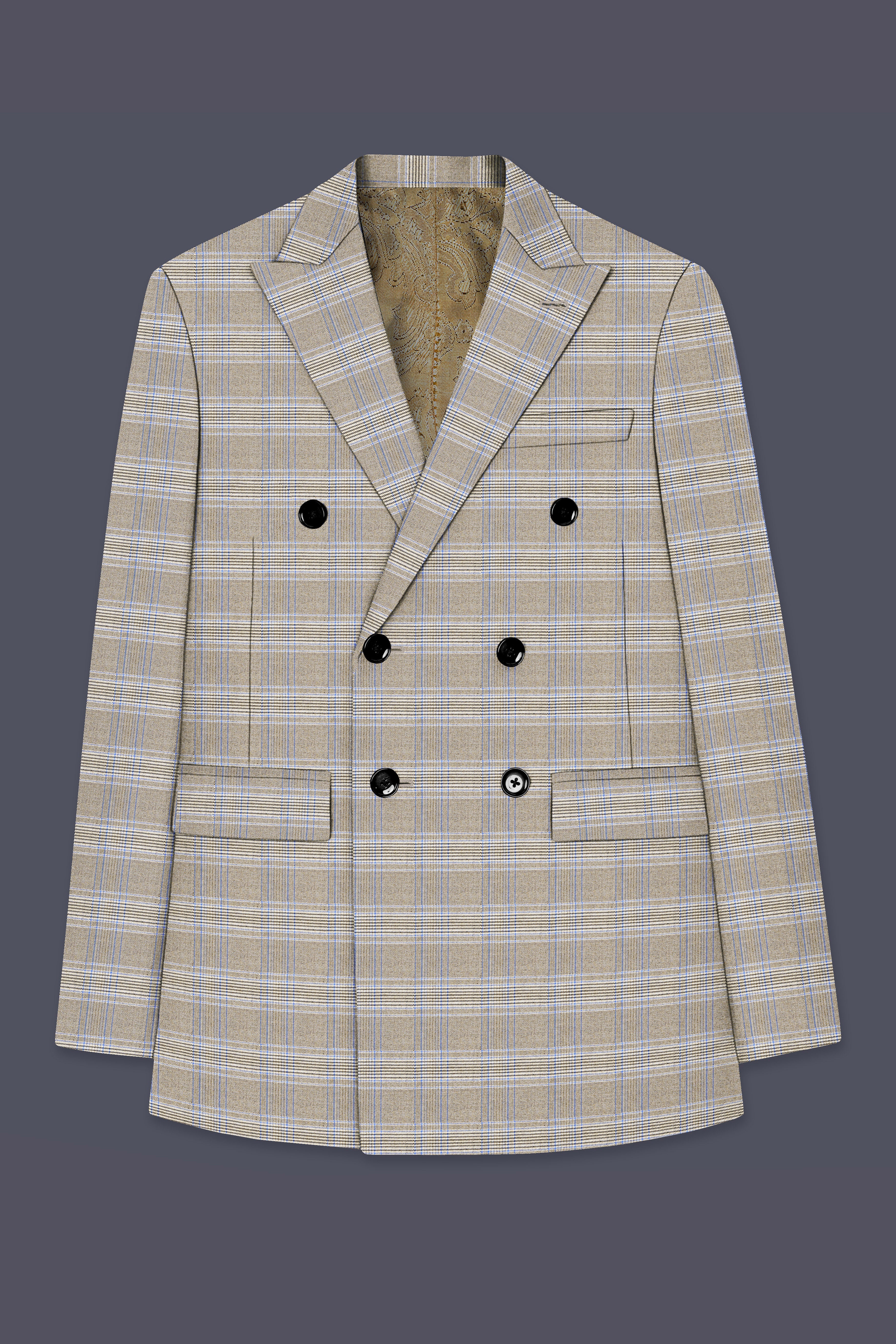Sandrift Brown with Persian Blue Plaid Double Breasted Suit