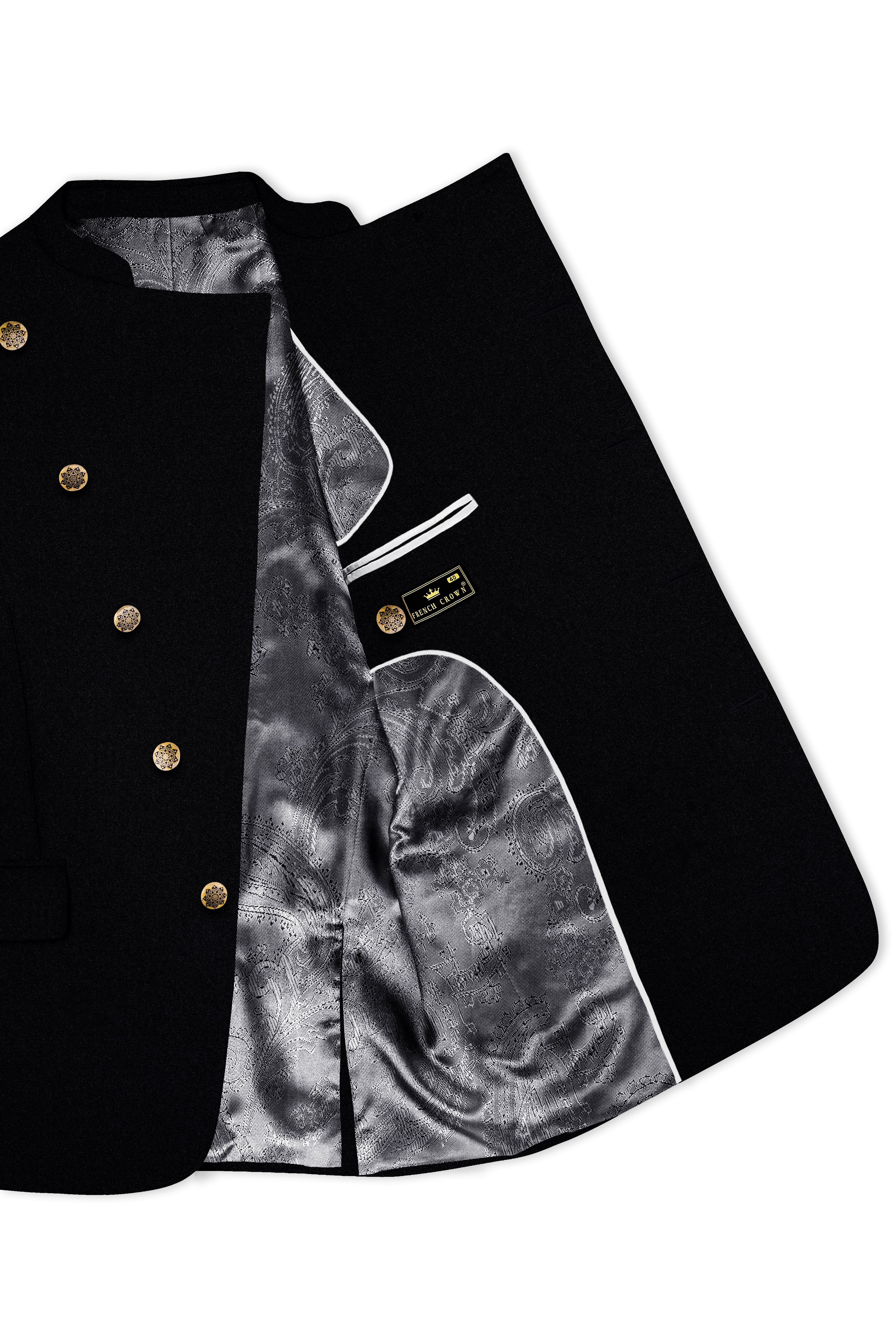 Noirex-Korean Black (The Best Black We Have) Cross Placket 4-Way Stretch Bandhgala Suit