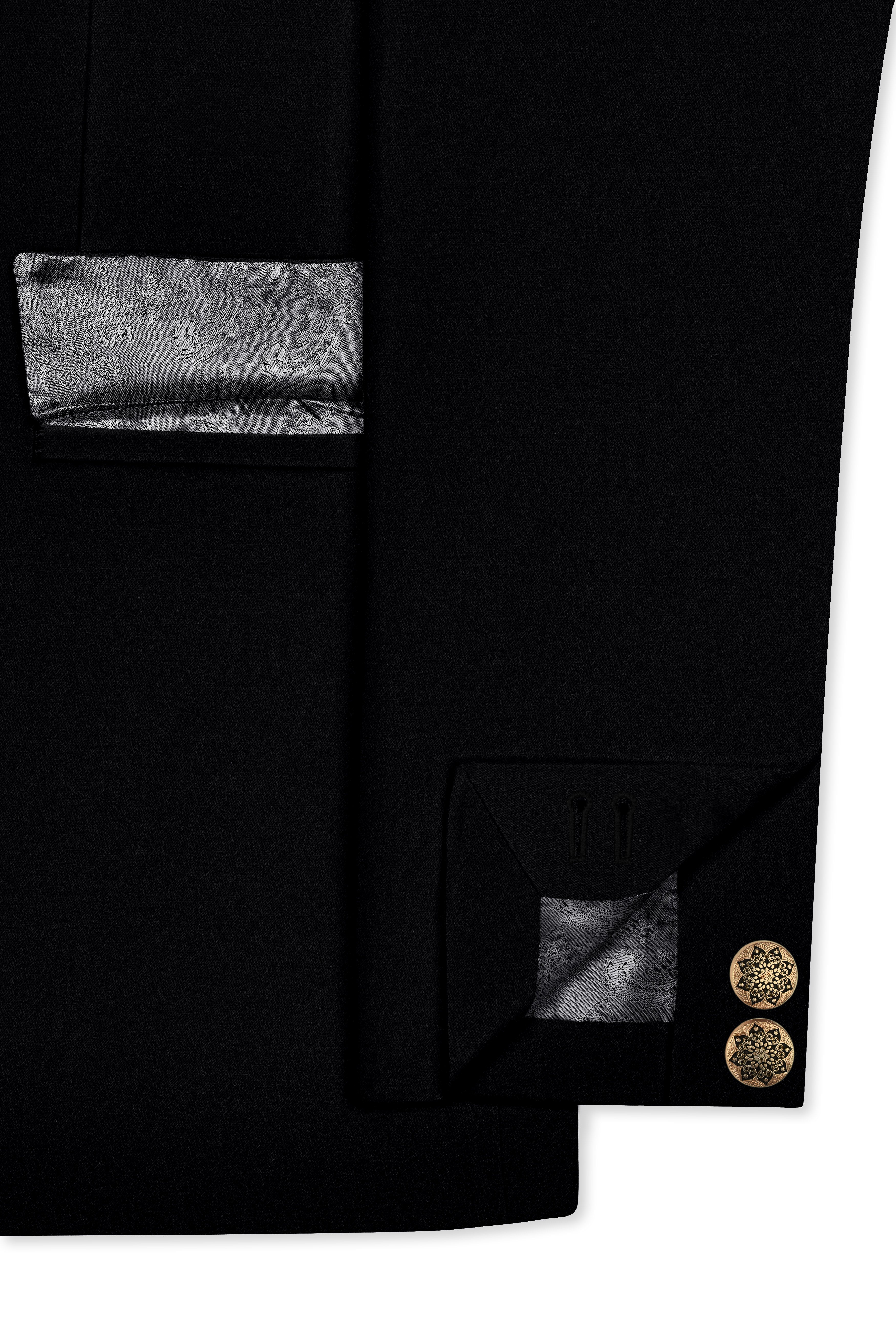 Noirex-Korean Black (The Best Black We Have) Cross Placket 4-Way Stretch Bandhgala Suit