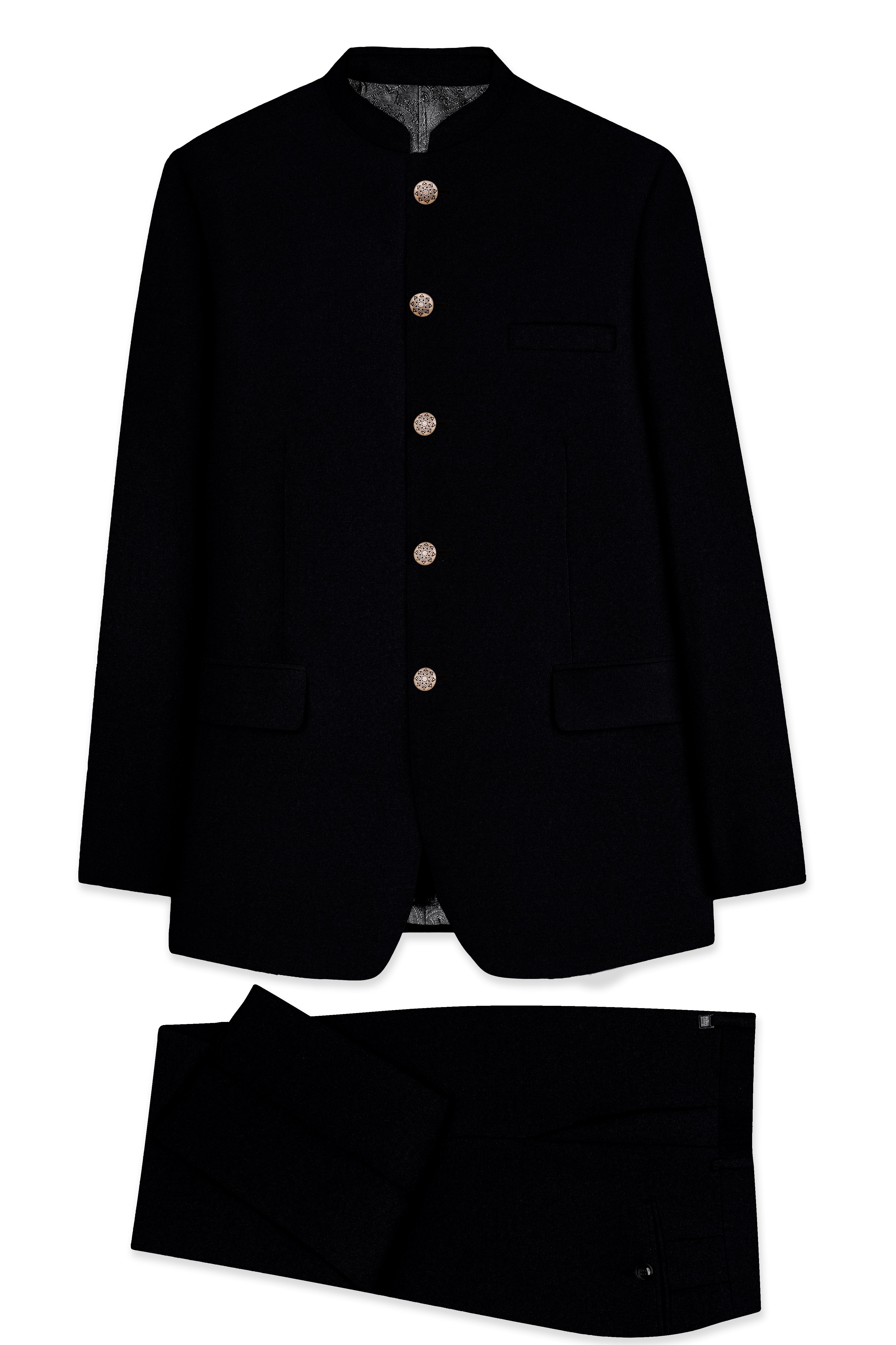 Noirex-Korean Black (The Best Black We Have) 4-Way Stretch Bandhgala Suit