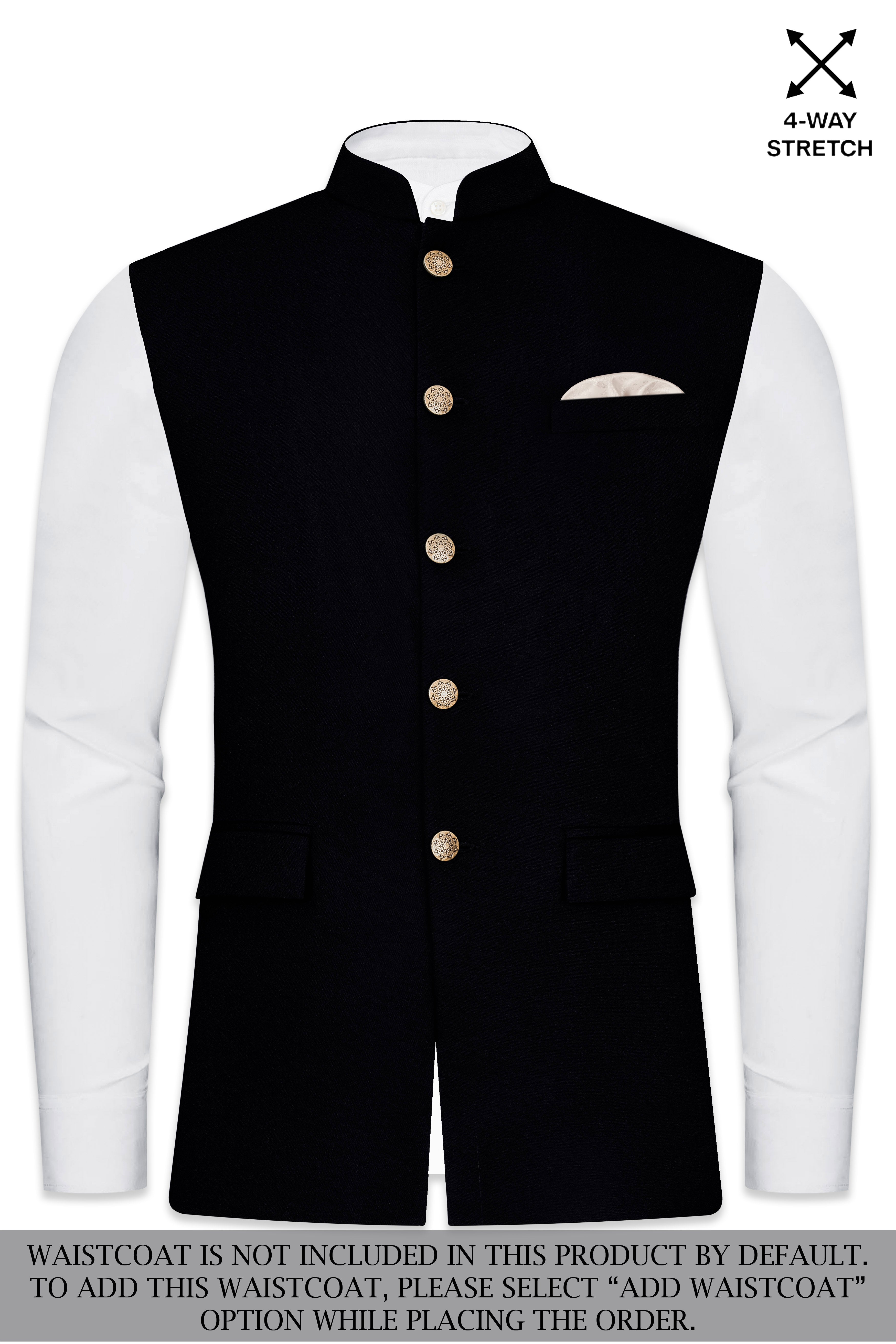 Noirex-Korean Black (The Best Black We Have) 4-Way Stretch Bandhgala Suit