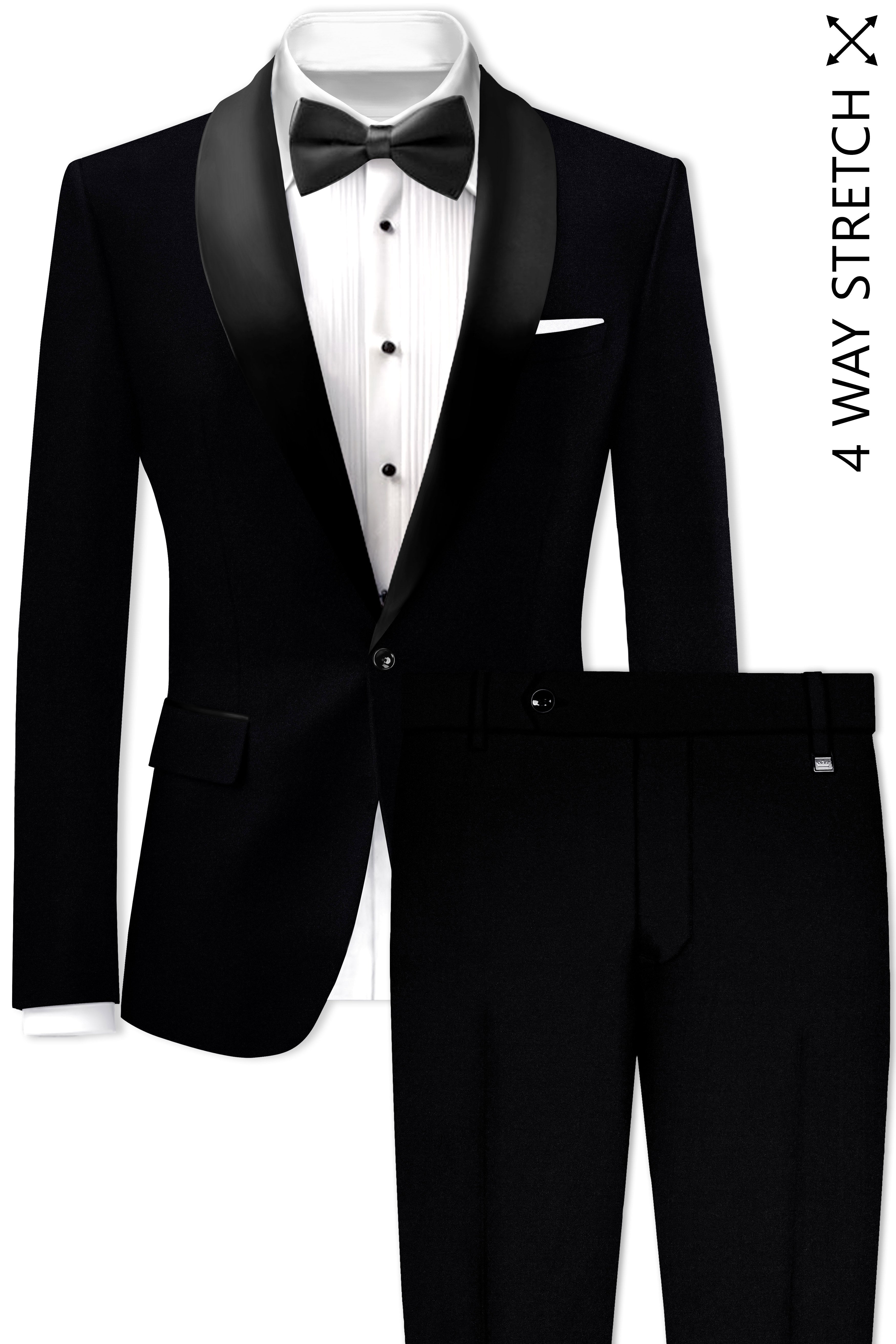 Noirex-Korean Black (The Best Black We Have) 4-Way Stretch Wrinkle-Free Tuxedo Designer Suit