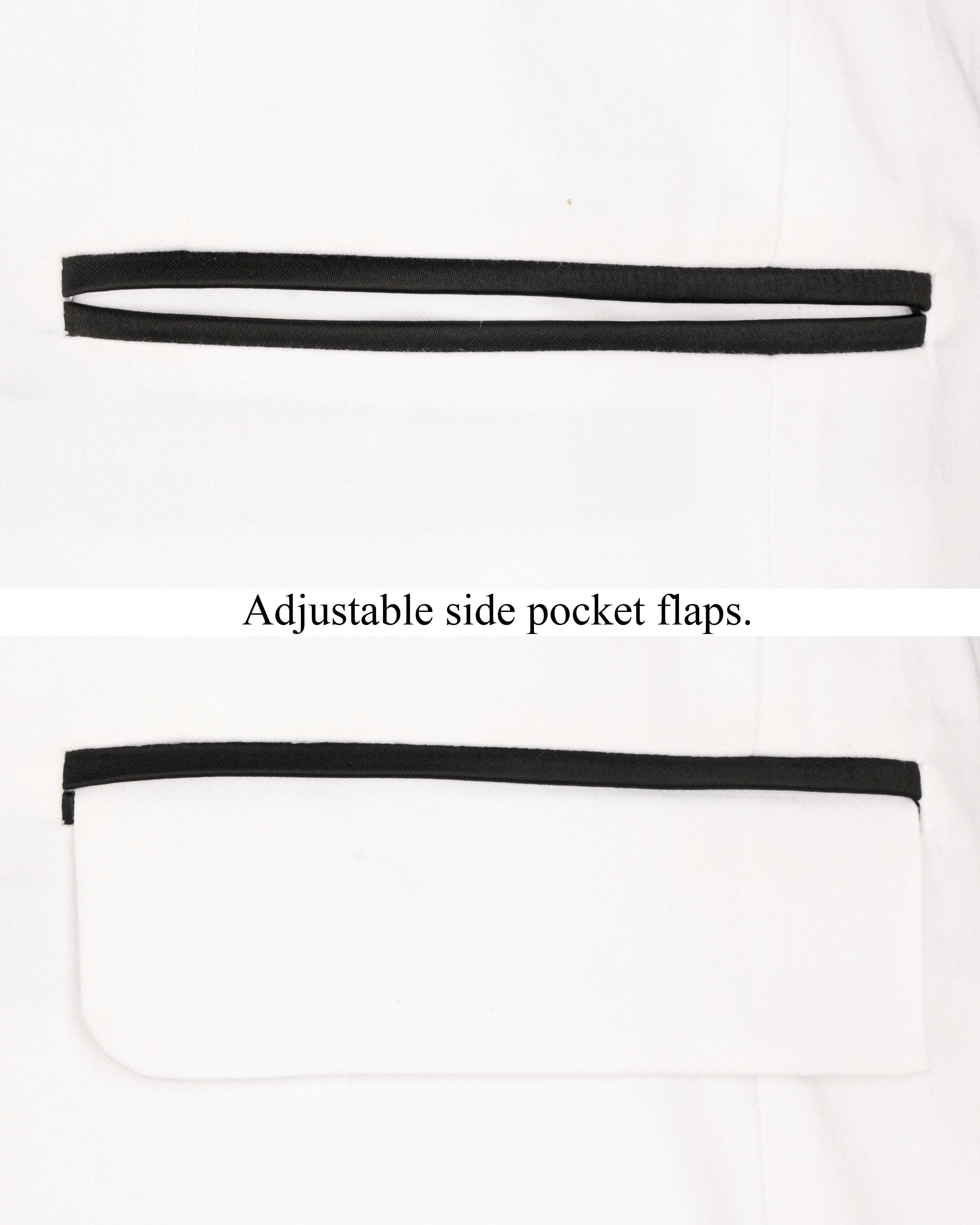 Bright White Stretchable Premium Cotton Tuxedo traveler Suit