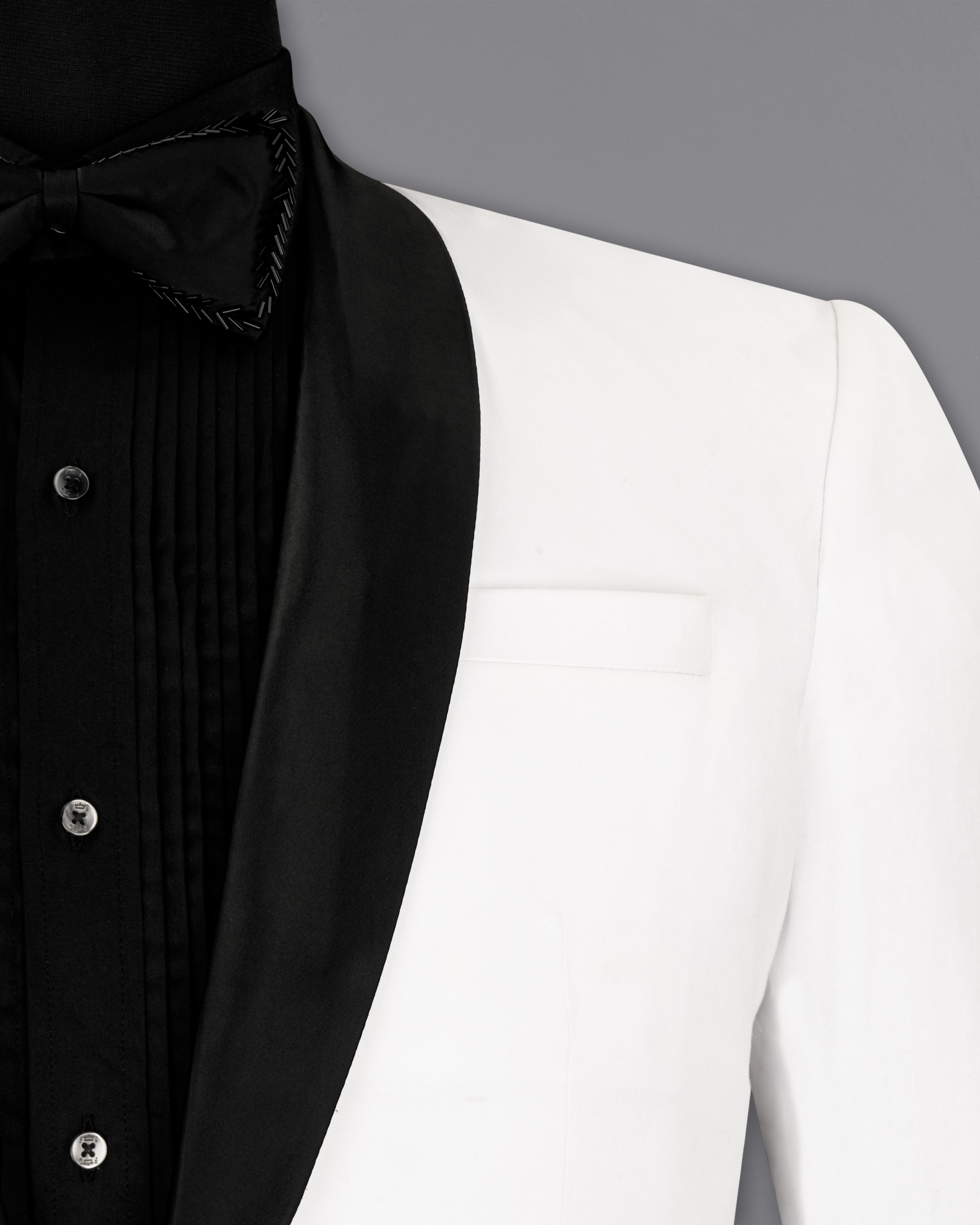 Bright White Stretchable Premium Cotton Tuxedo traveler Suit