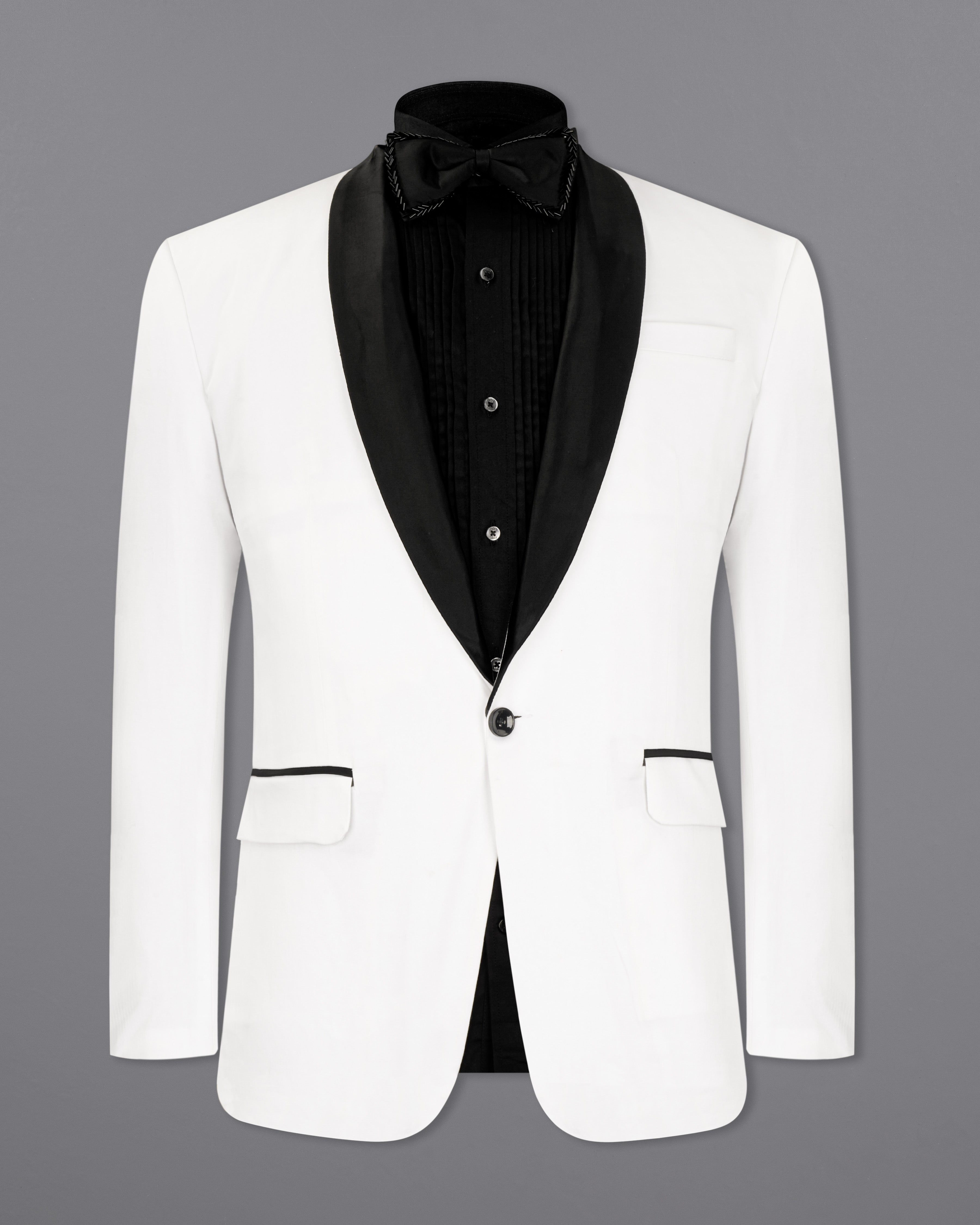 Bright White Stretchable Premium Cotton Tuxedo traveler Suit