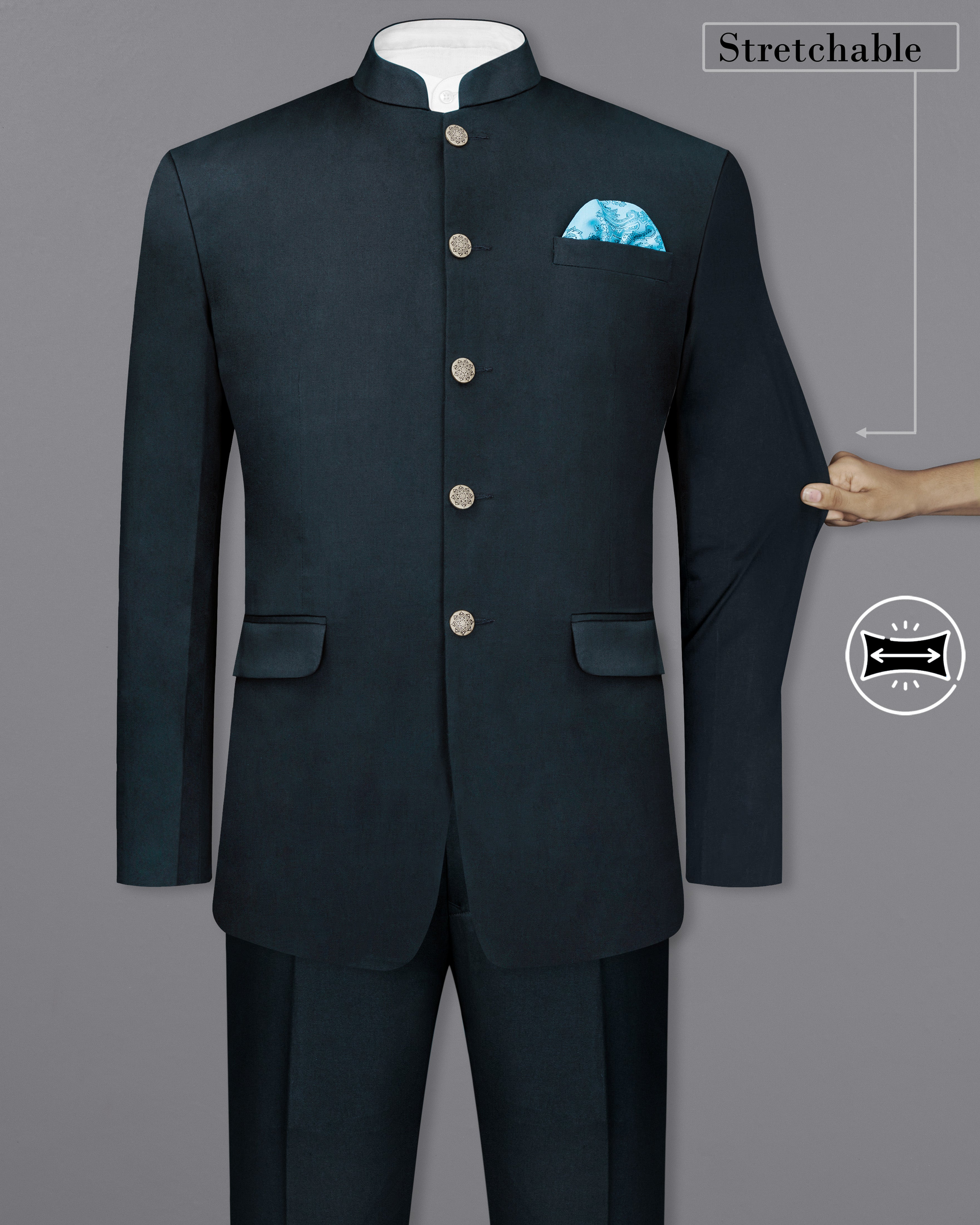 Timber Sea Blue Solid Stretchable Premium Cotton Bandhgala traveler Suit ST2639-BG-36,ST2639-BG-38,ST2639-BG-40,ST2639-BG-42,ST2639-BG-44,ST2639-BG-46,ST2639-BG-48,ST2639-BG-50,ST2639-BG-52,ST2639-BG-54,ST2639-BG-56,ST2639-BG-58,ST2639-BG-60