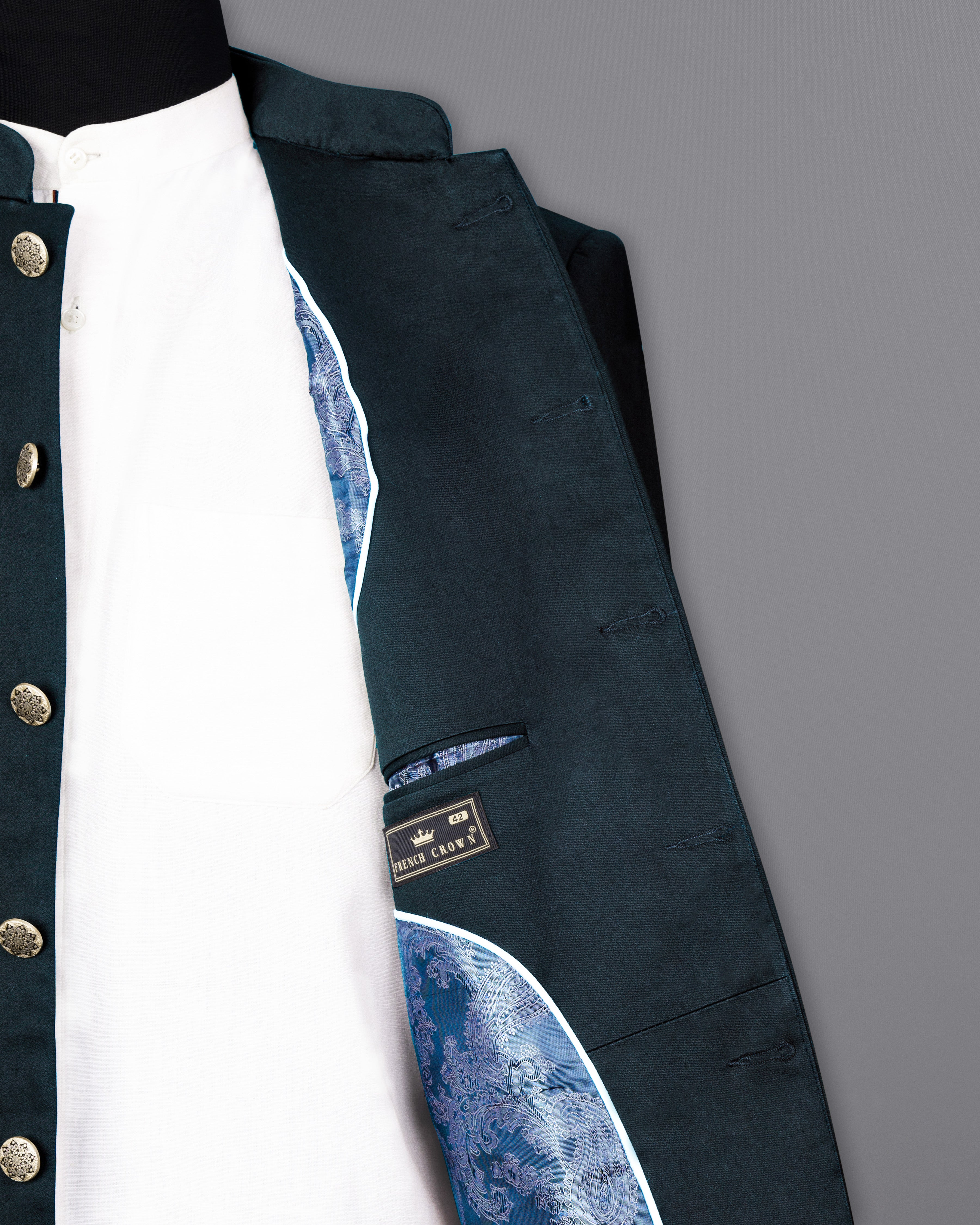 Timber Sea Blue Cross Placket Stretchable Premium Cotton Bandhgala traveler Suit ST2640-CBG-36,ST2640-CBG-38,ST2640-CBG-40,ST2640-CBG-42,ST2640-CBG-44,ST2640-CBG-46,ST2640-CBG-48,ST2640-CBG-50,ST2640-CBG-52,ST2640-CBG-54,ST2640-CBG-56,ST2640-CBG-58,ST2640-CBG-60
