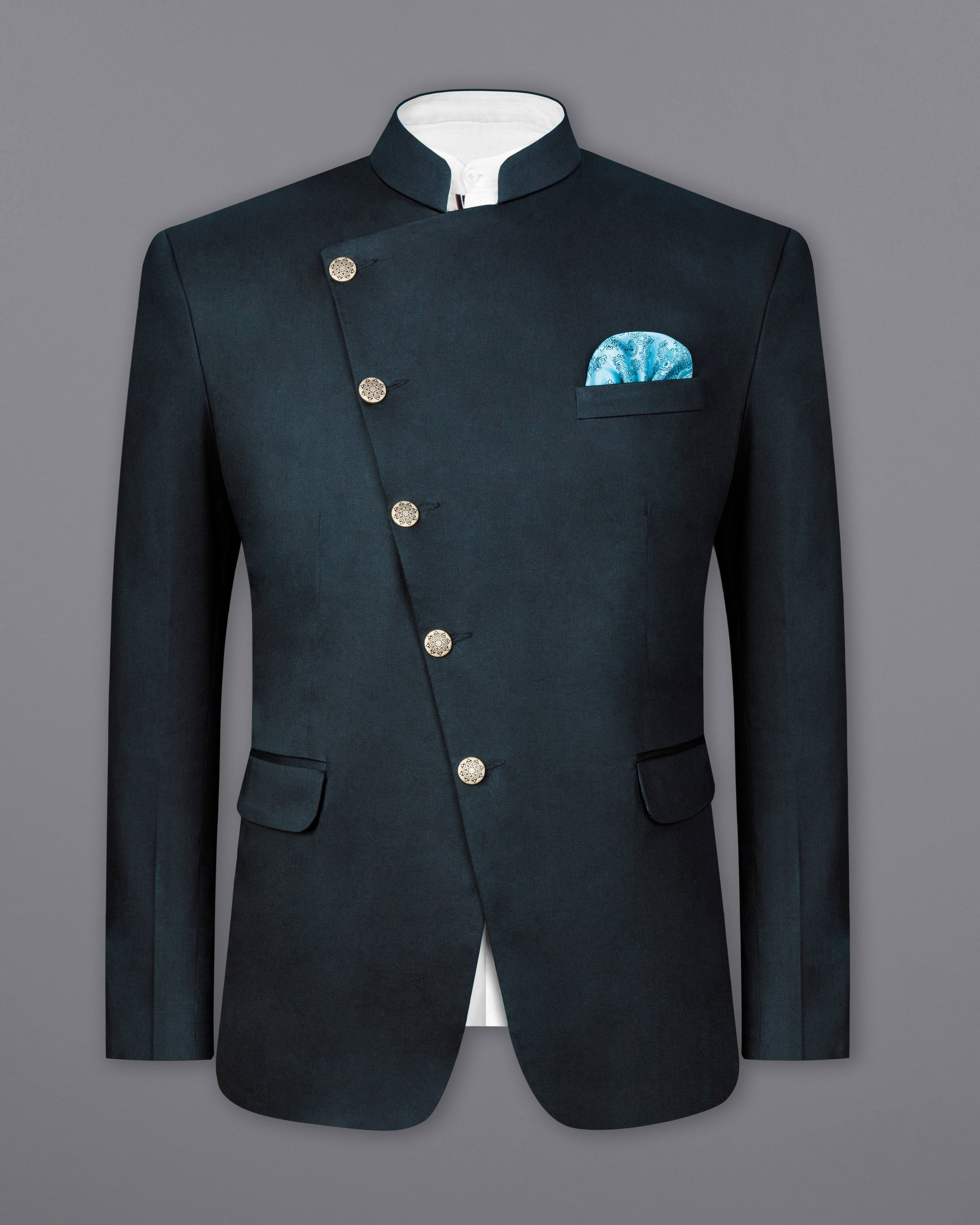Timber Sea Blue Cross Placket Stretchable Premium Cotton Bandhgala traveler Suit ST2640-CBG-36,ST2640-CBG-38,ST2640-CBG-40,ST2640-CBG-42,ST2640-CBG-44,ST2640-CBG-46,ST2640-CBG-48,ST2640-CBG-50,ST2640-CBG-52,ST2640-CBG-54,ST2640-CBG-56,ST2640-CBG-58,ST2640-CBG-60