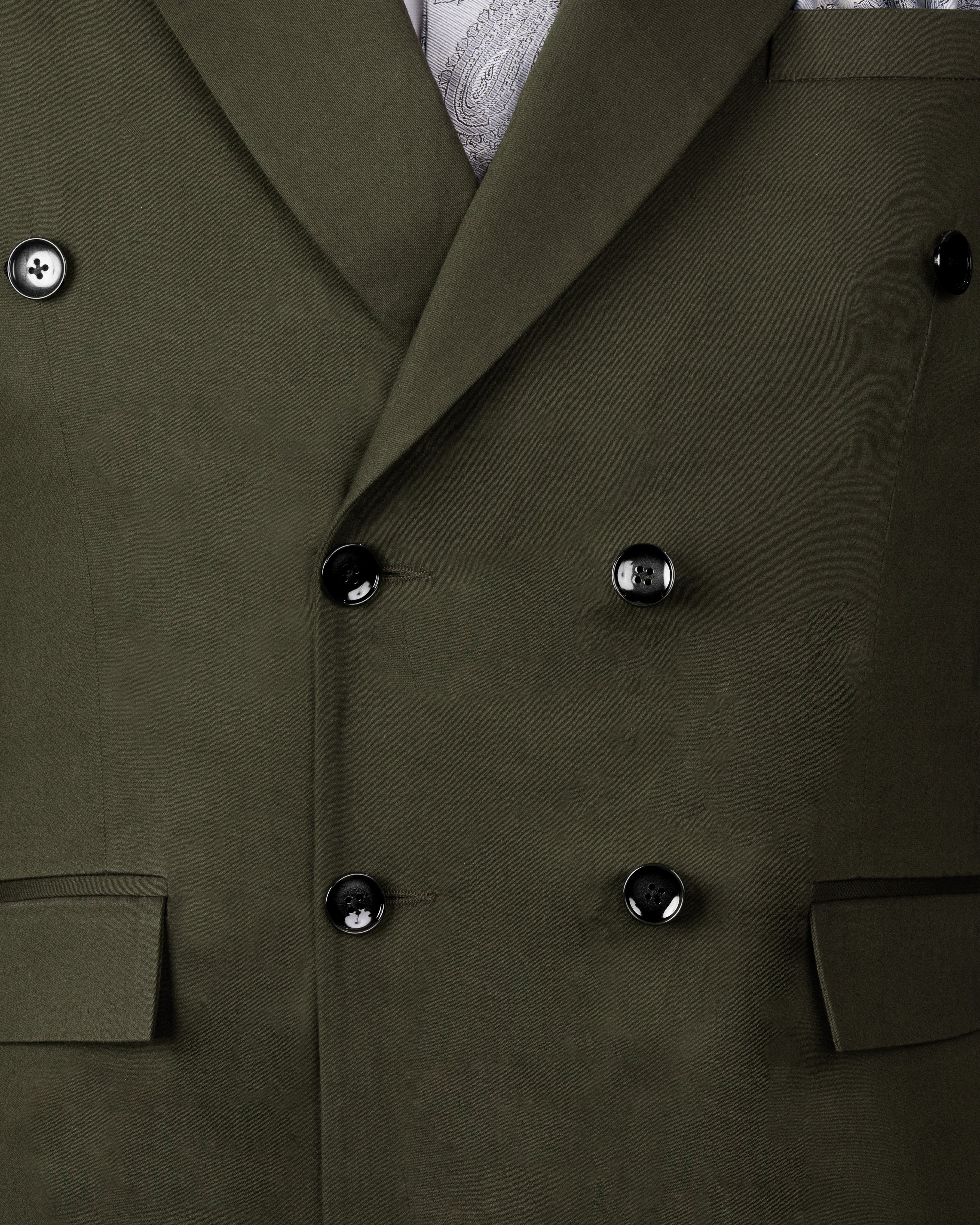 Taupe Green Solid Stretchable Premium Cotton Double Breasted traveler Suit ST2643-DB-36,ST2643-DB-38,ST2643-DB-40,ST2643-DB-42,ST2643-DB-44,ST2643-DB-46,ST2643-DB-48,ST2643-DB-50,ST2643-DB-52,ST2643-DB-54,ST2643-DB-56,ST2643-DB-58,ST2643-DB-60